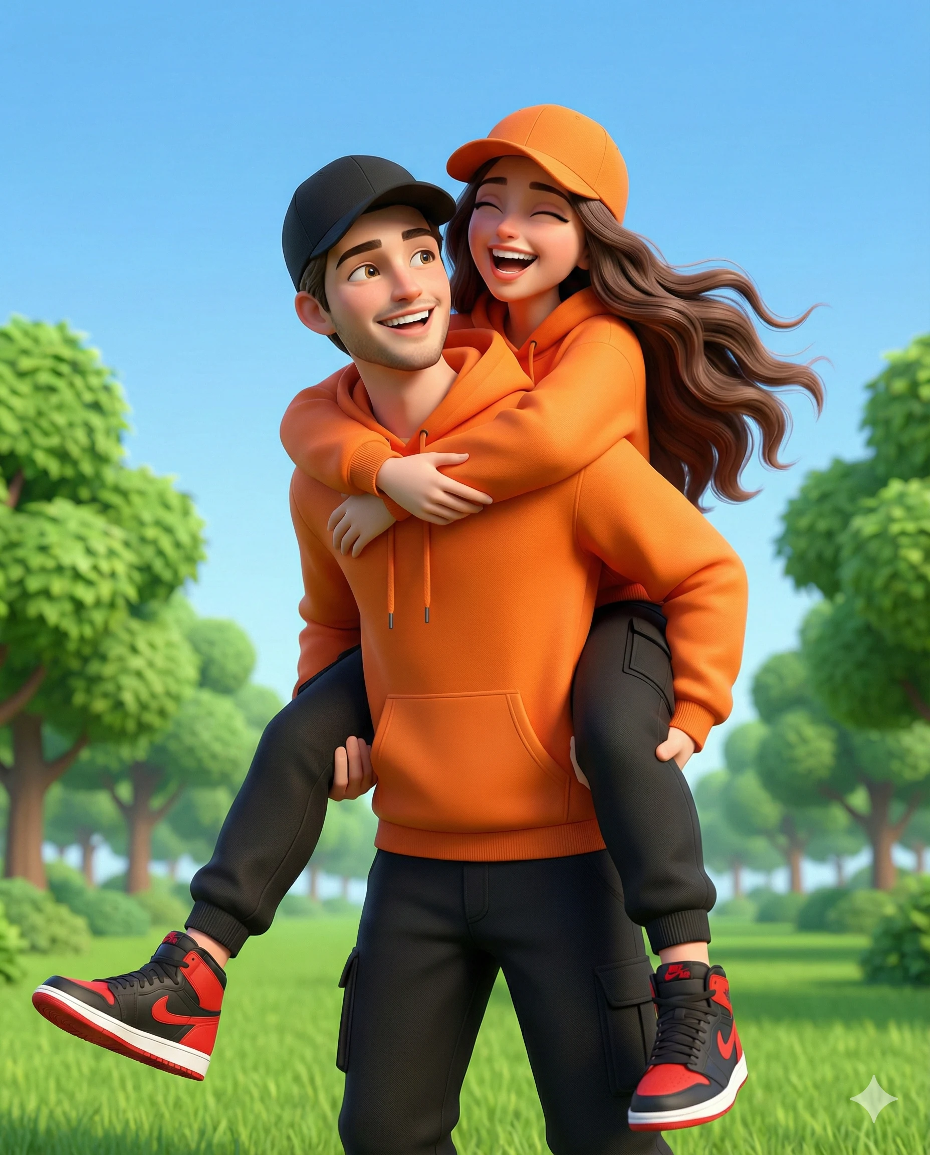 Pixar Style 3D Animated Couple Piggyback Ride