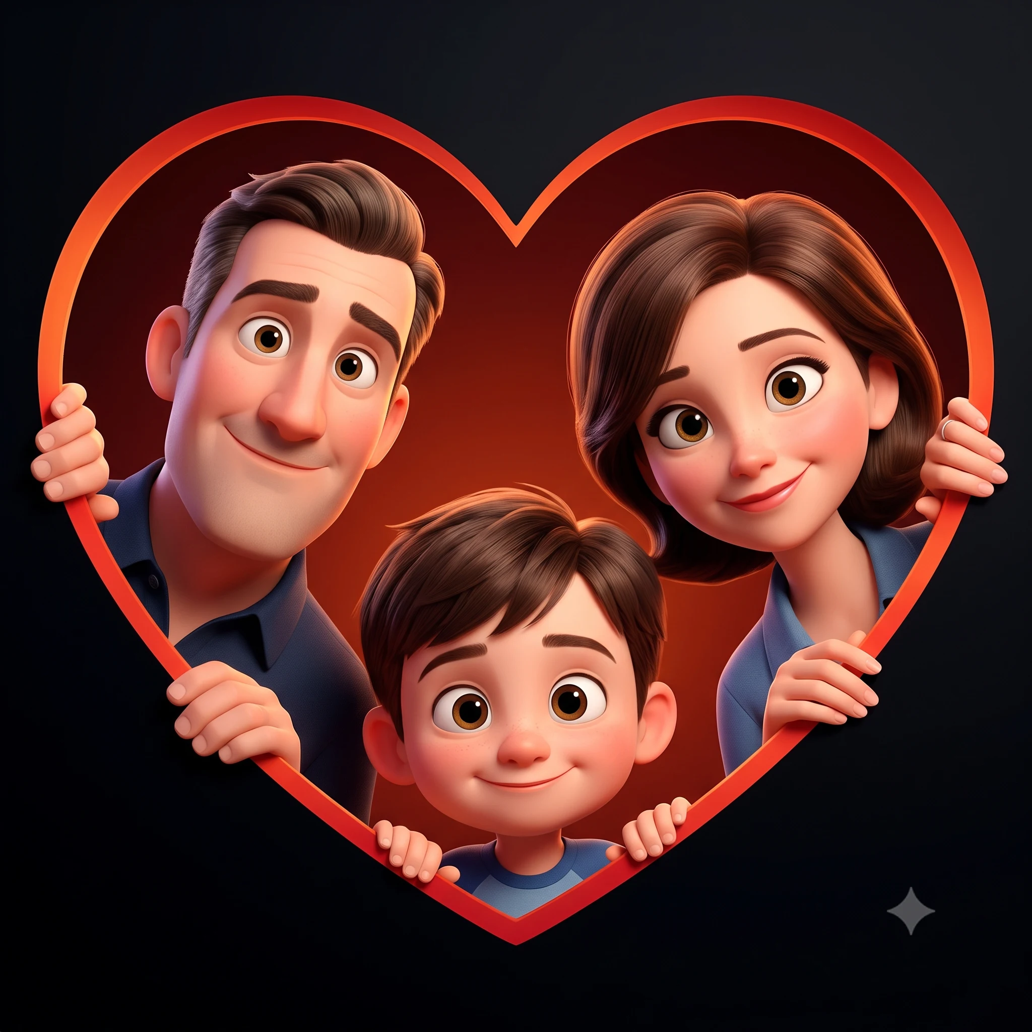3d Animated Family Portrait in Heart Frame Portrait