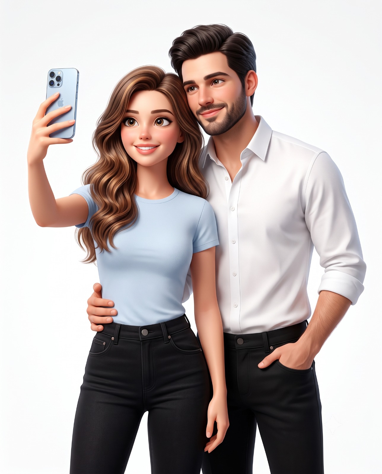 Cute 3d Couple Taking a Selfie Portrait