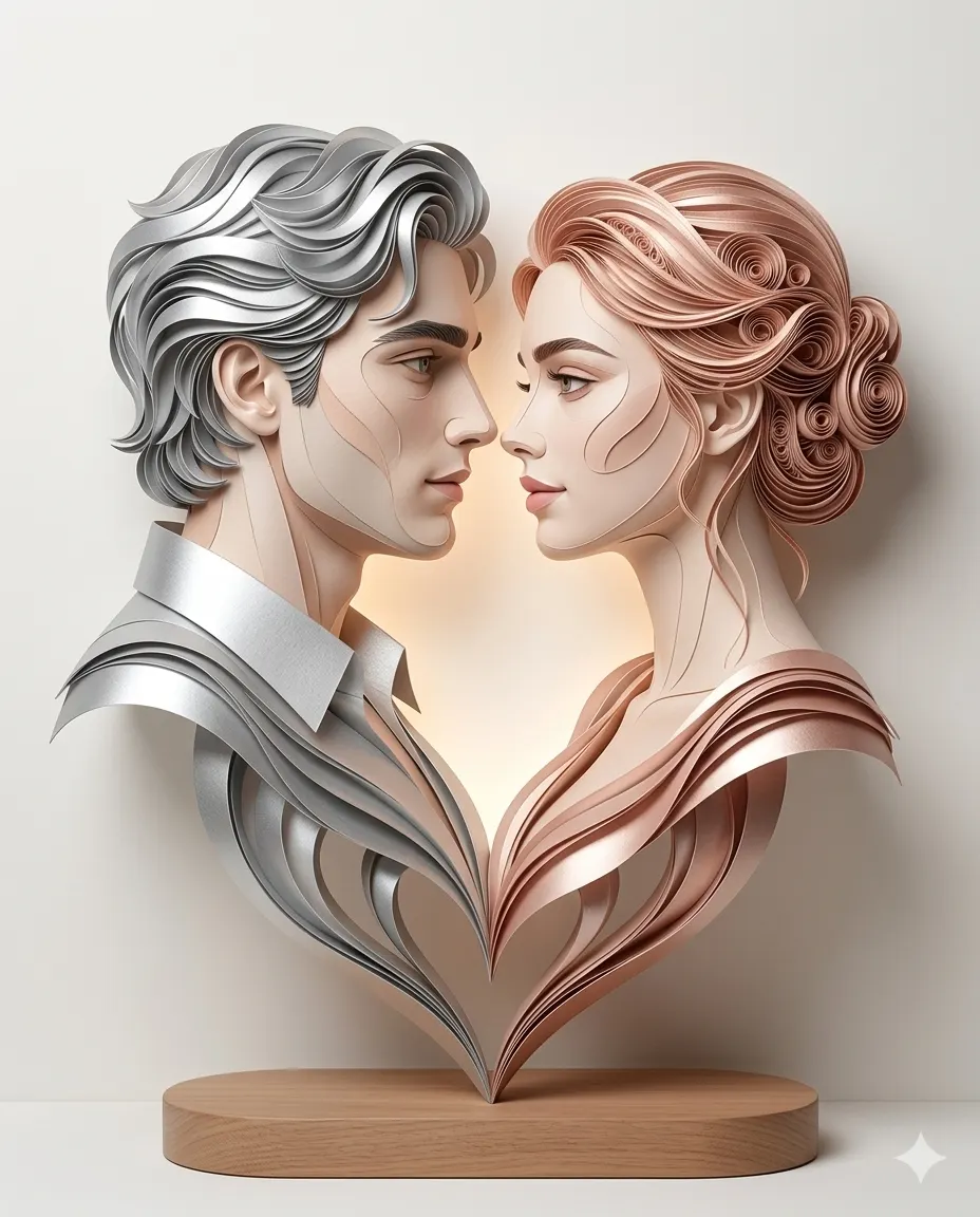 3D Paper Quilling Couple Heart Sculpture Portrait