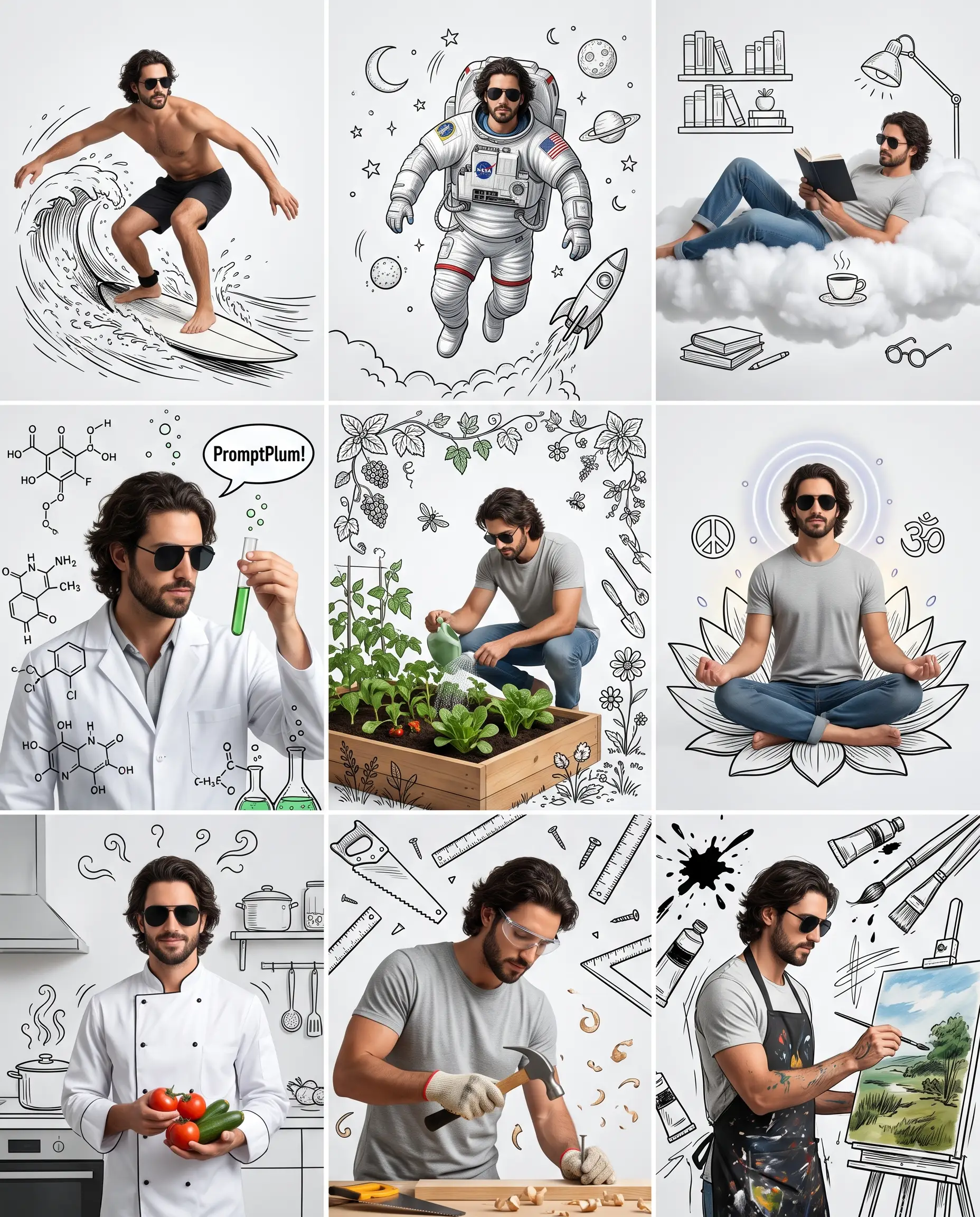 Man Doodle Line Art Collage