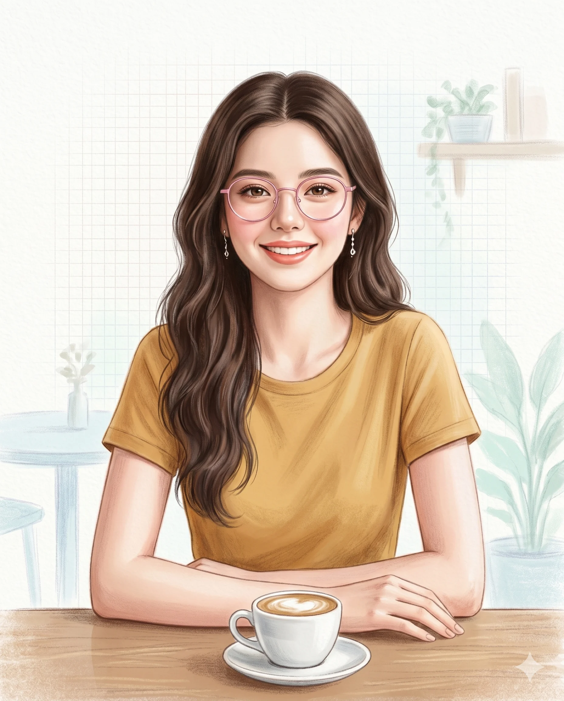 Soft Pastel Aesthetic Cafe Girl Illustration