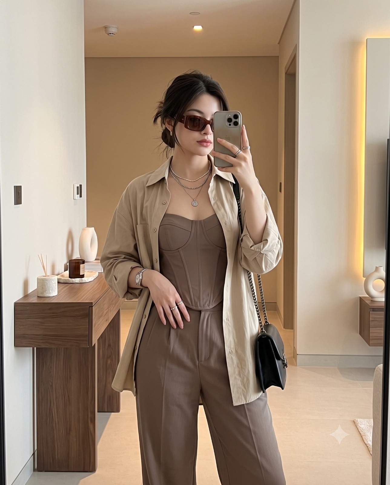 Minimalist Mirror Selfie Fashion Influencer Portrait