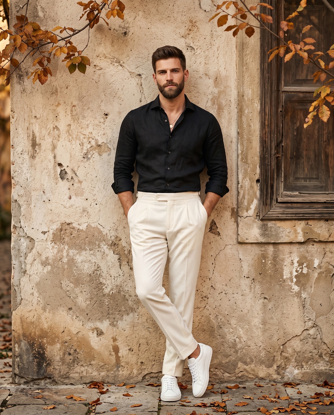 Autumn Leaves & Linen Shirt Portrait