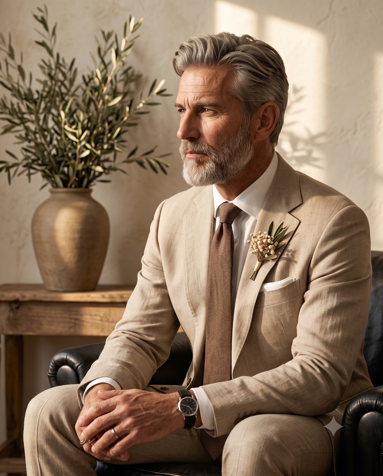 Distinguished Gentleman in Tan Linen Portrait