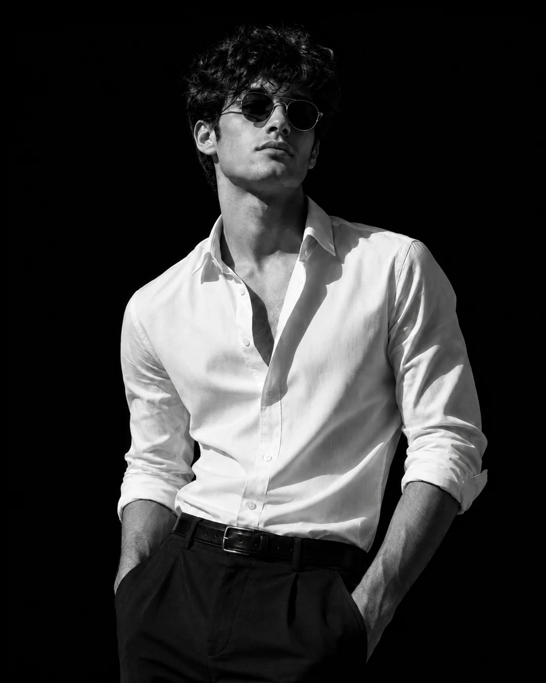 Vintage Man in White Shirt & Sunglasses Portrait