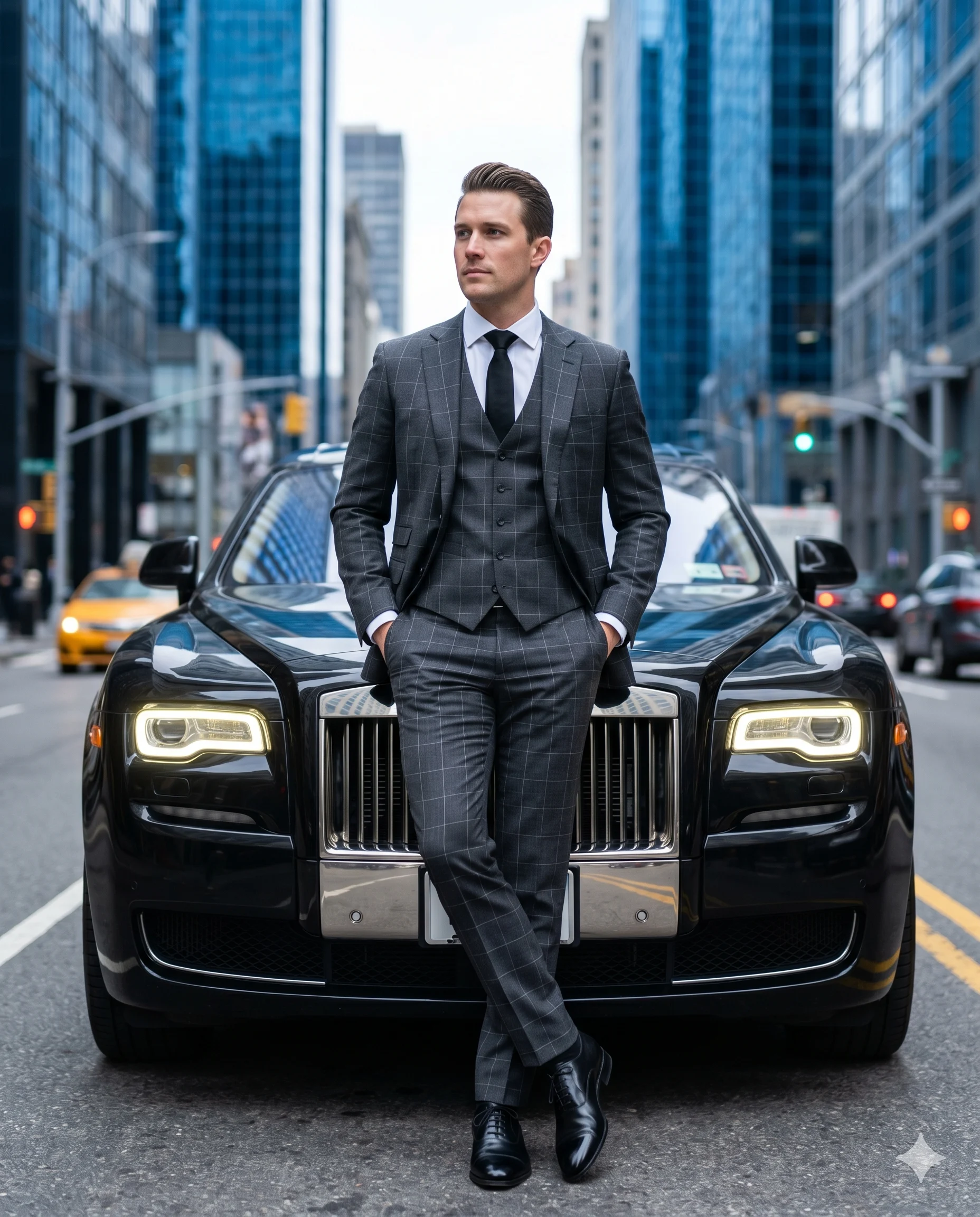 Plaid Suit Against Luxury Car Businessman Portrait