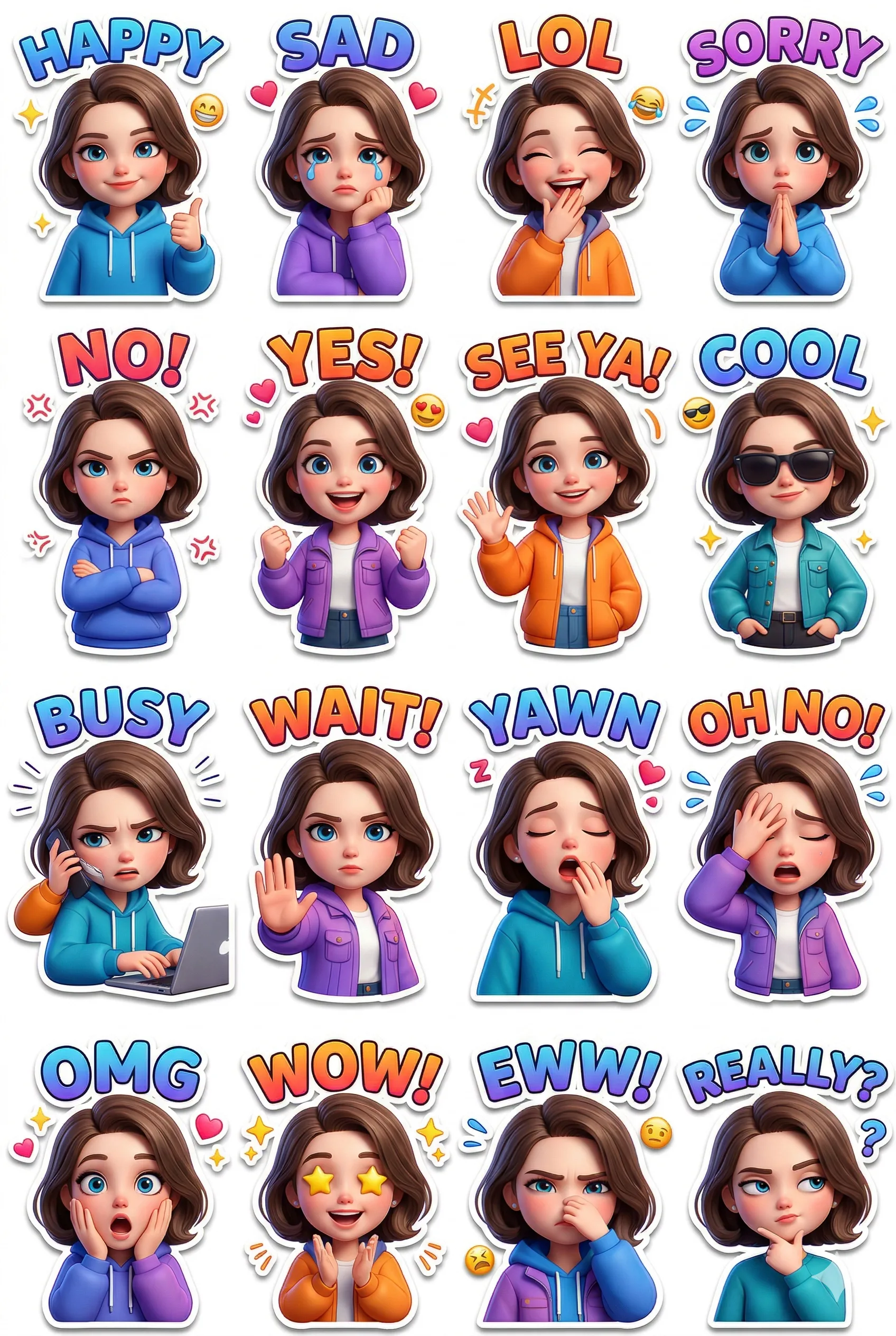 Expressive Girl Sticker Pack Art