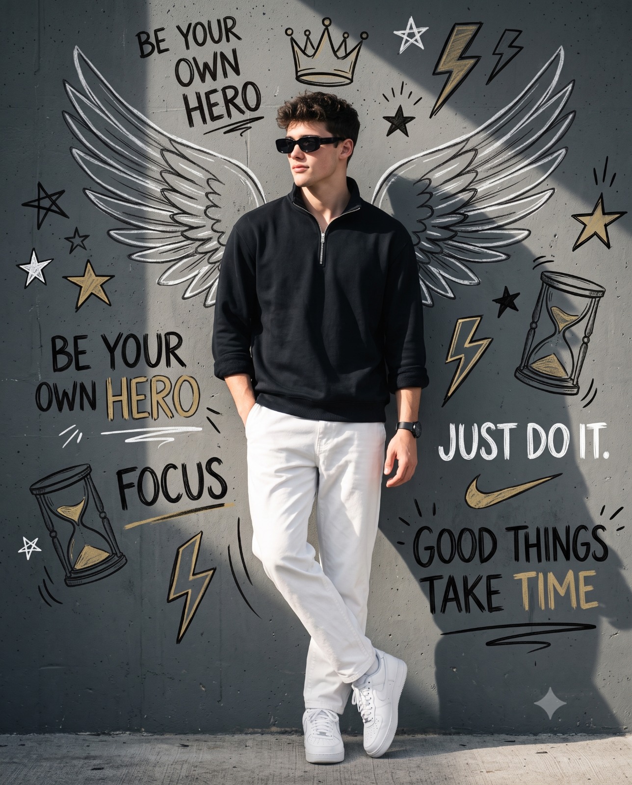 Street Style Portrait with Inspirational Graffiti Quotes Portrait