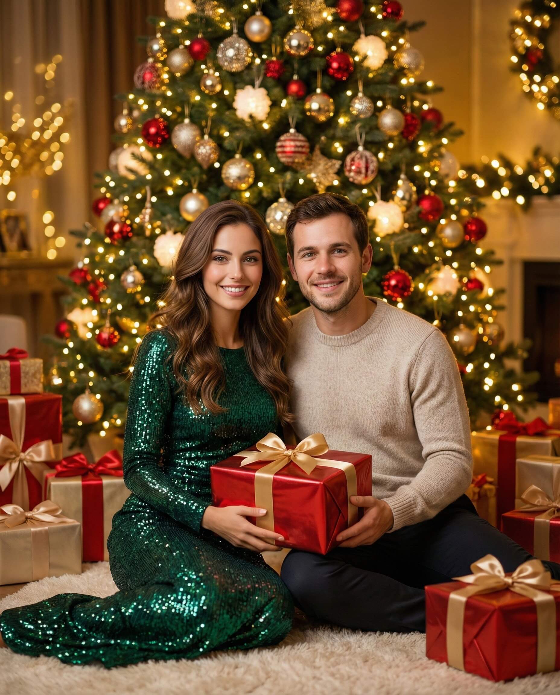 Festive Holiday Couple Christmas Portrait