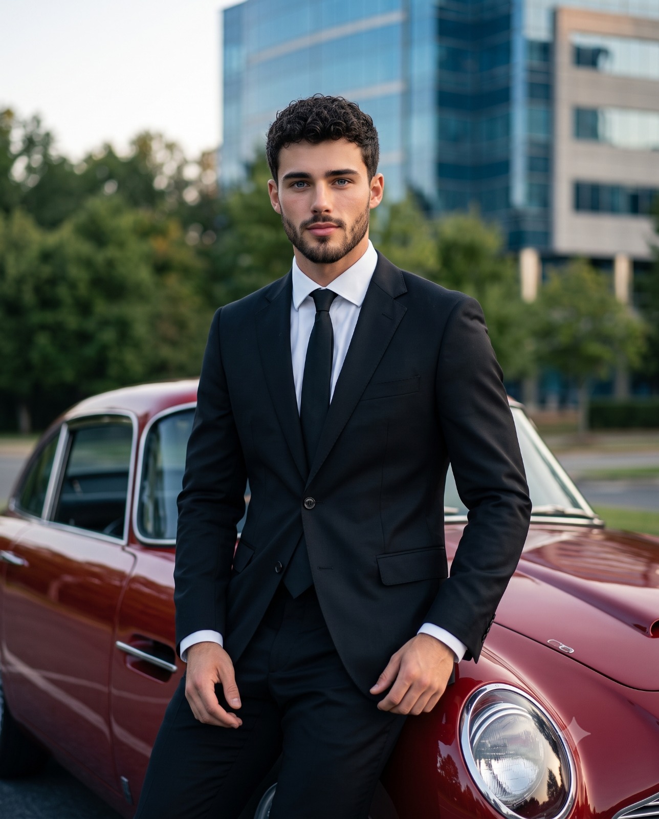 Luxury Lifestyle Portrait of Businessman and Vintage Car Portrait