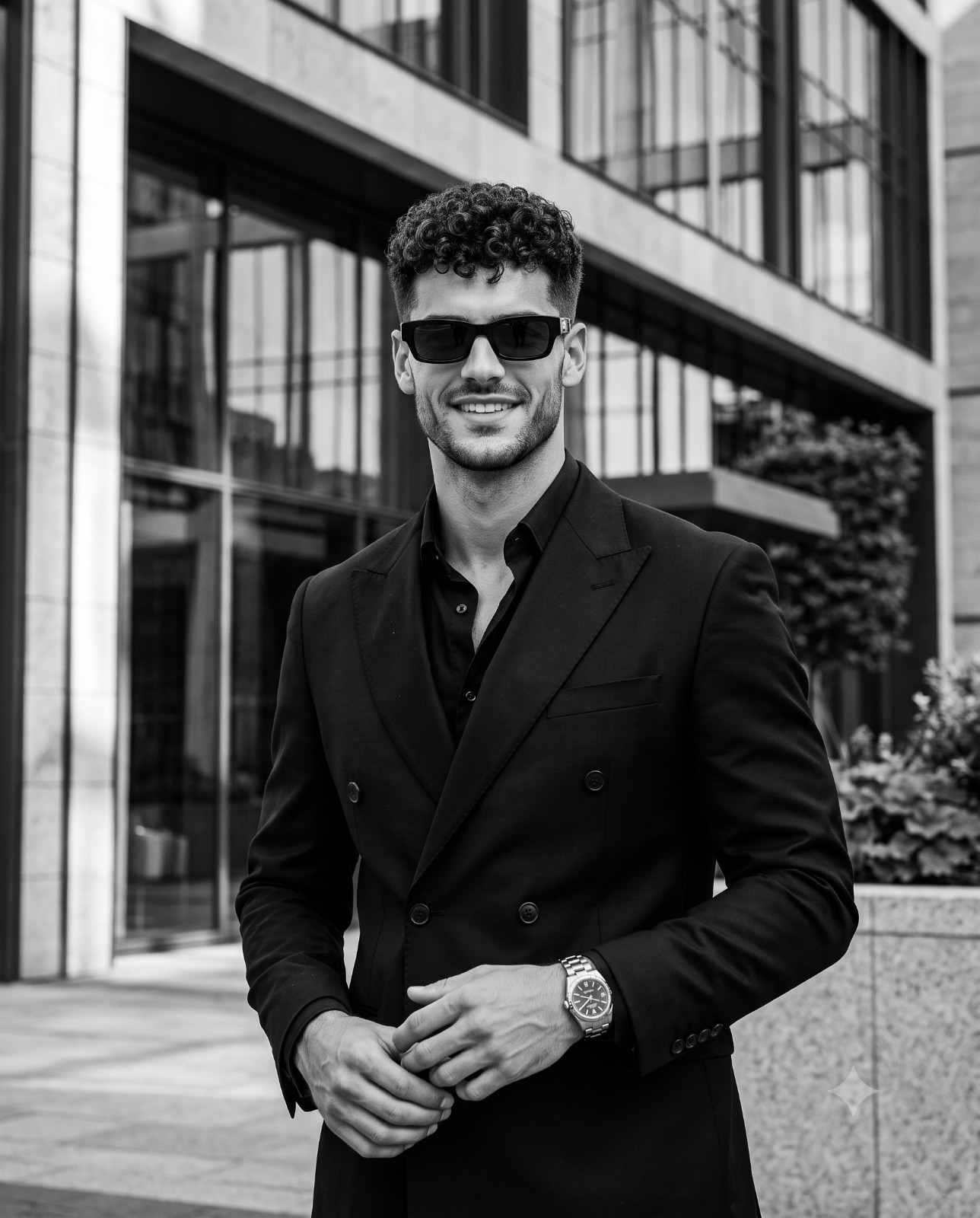 Black and White Lifestyle Portrait of a Smiling Man Portrait