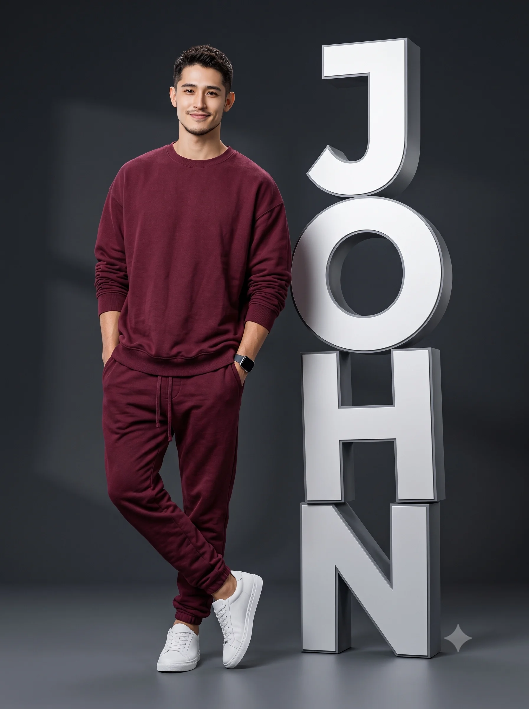 3D Name Typography Boy Studio Portrait