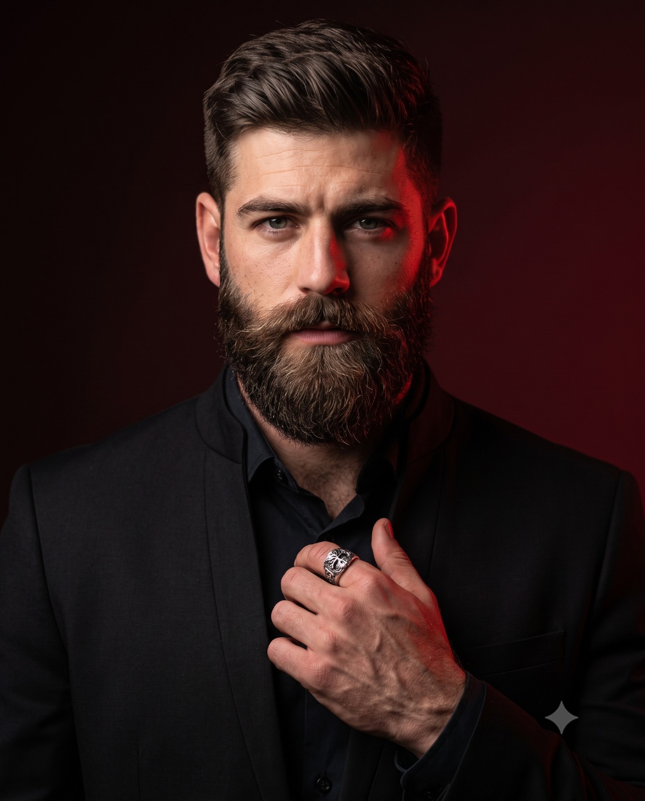 Bearded Man in Crimson Light Portrait