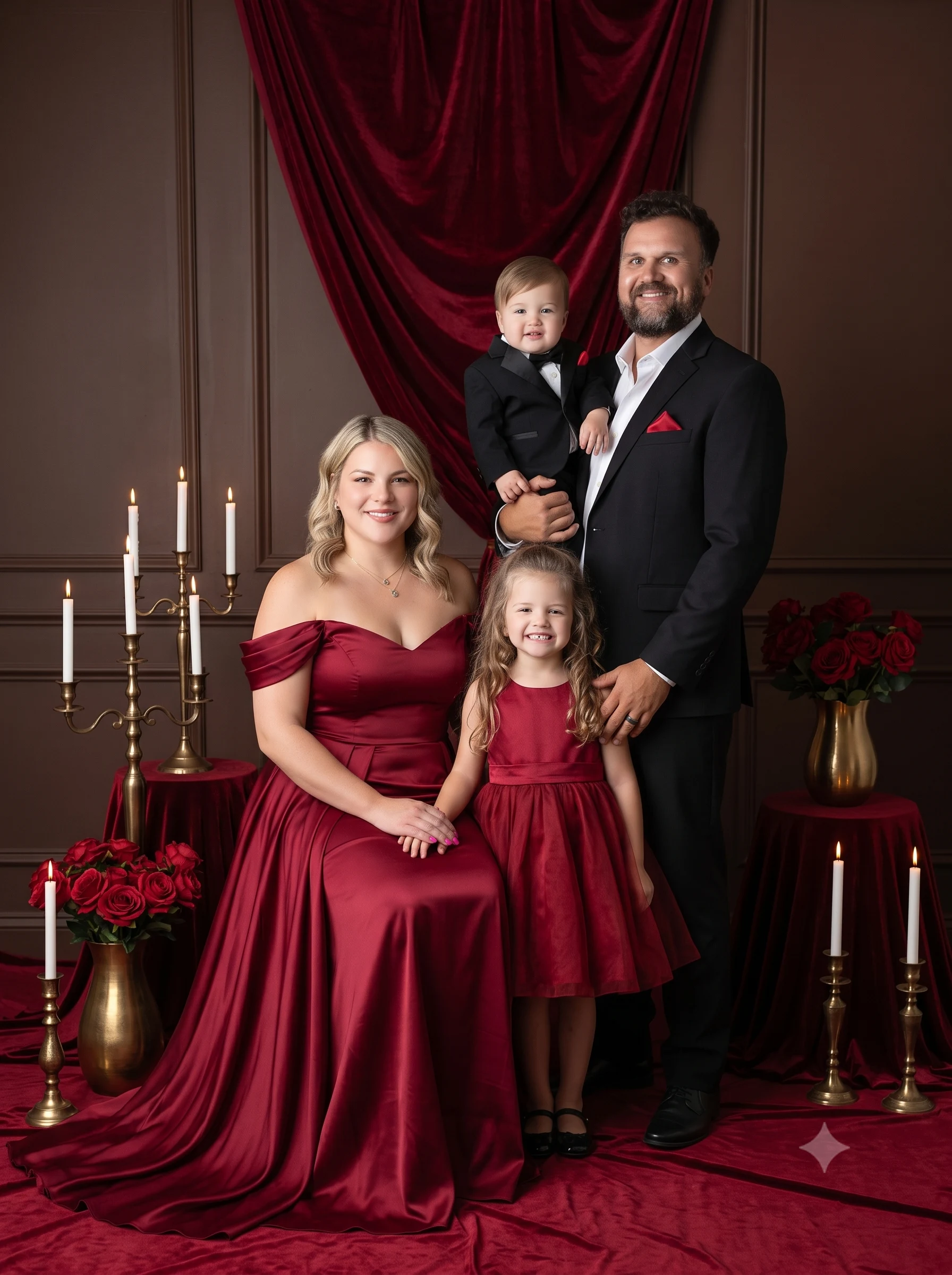 Luxury Crimson Formal Family Photoshoot Portrait