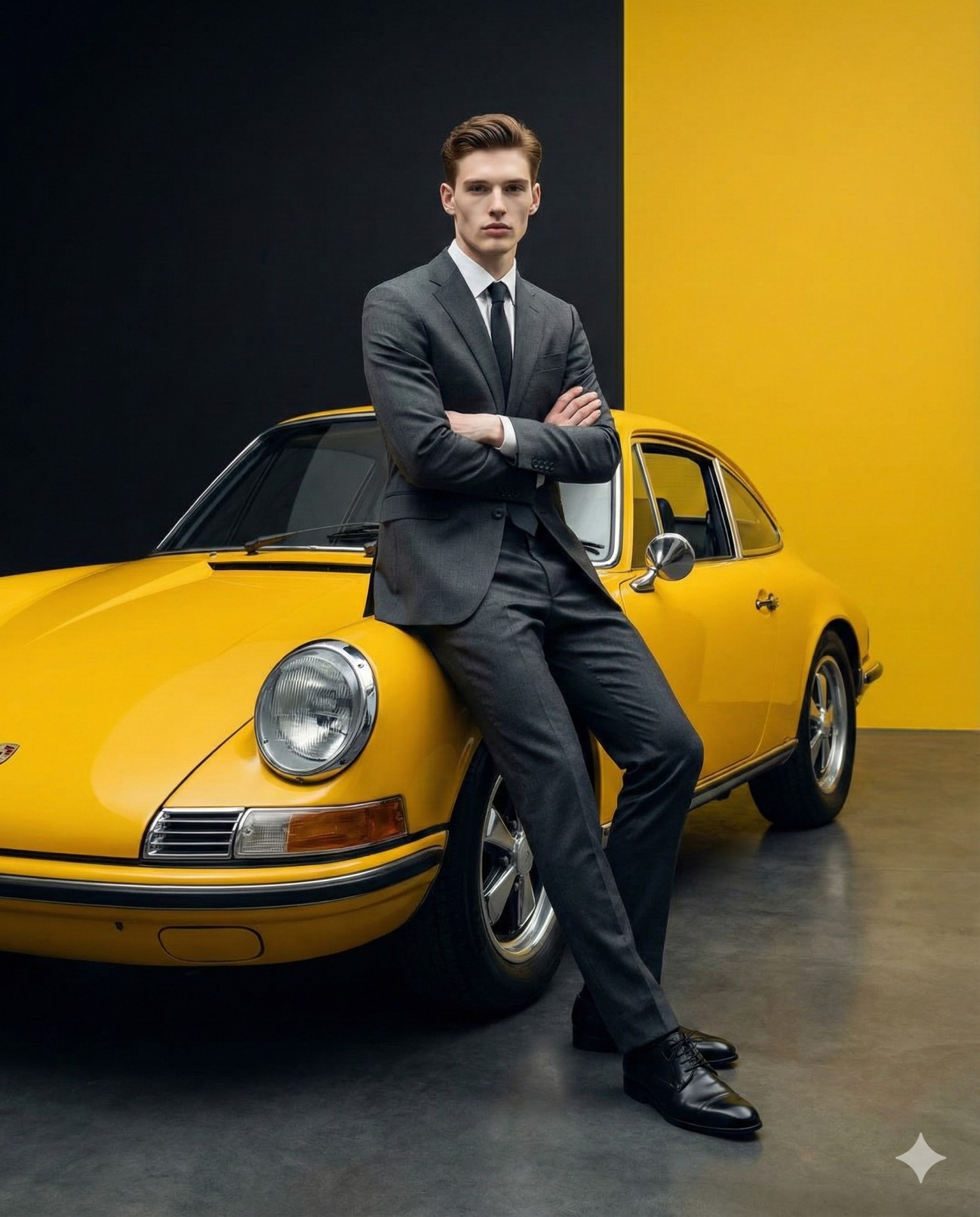Grey Suit on Vintage Yellow Portrait