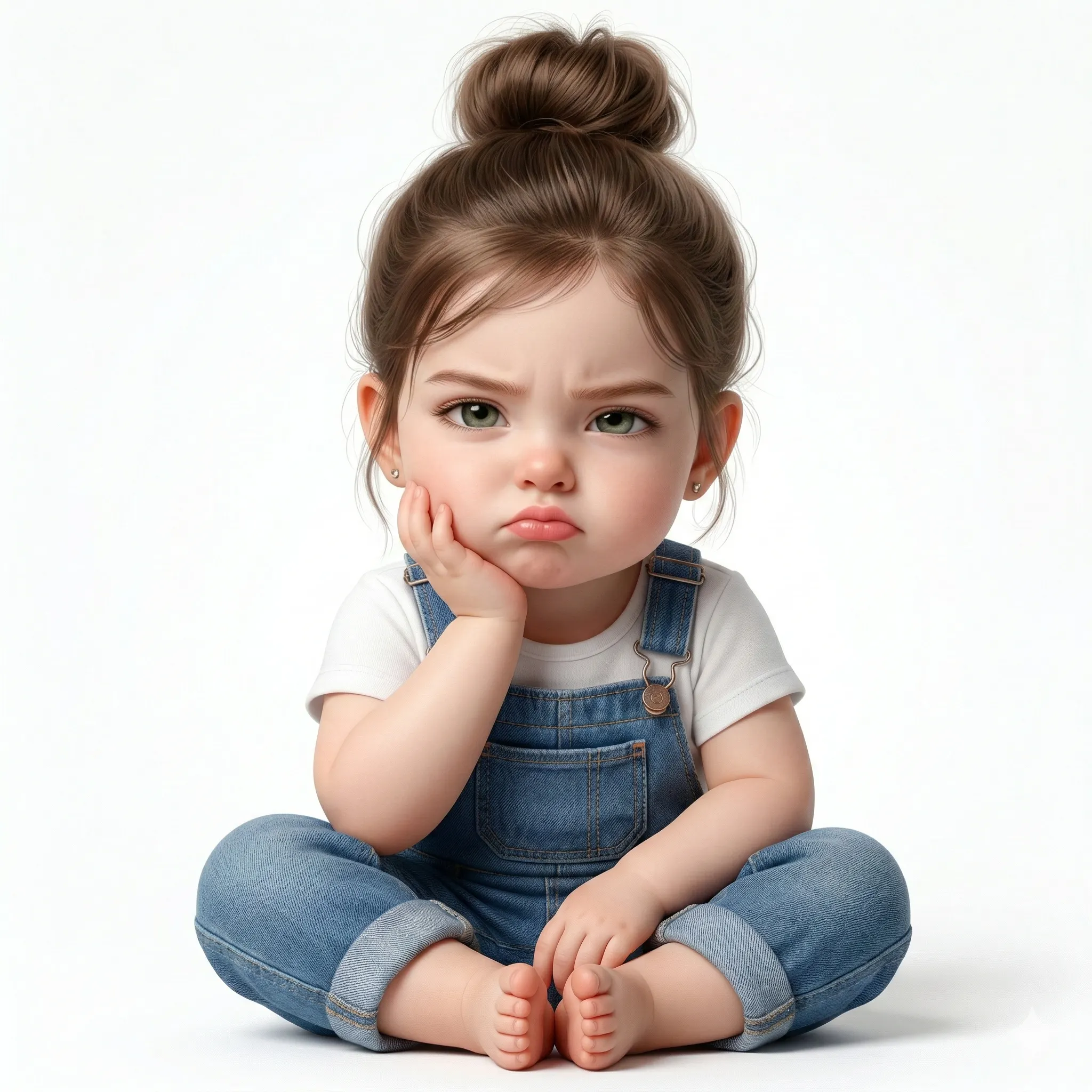 3D Render Adorable Grumpy Toddler Girl Portrait