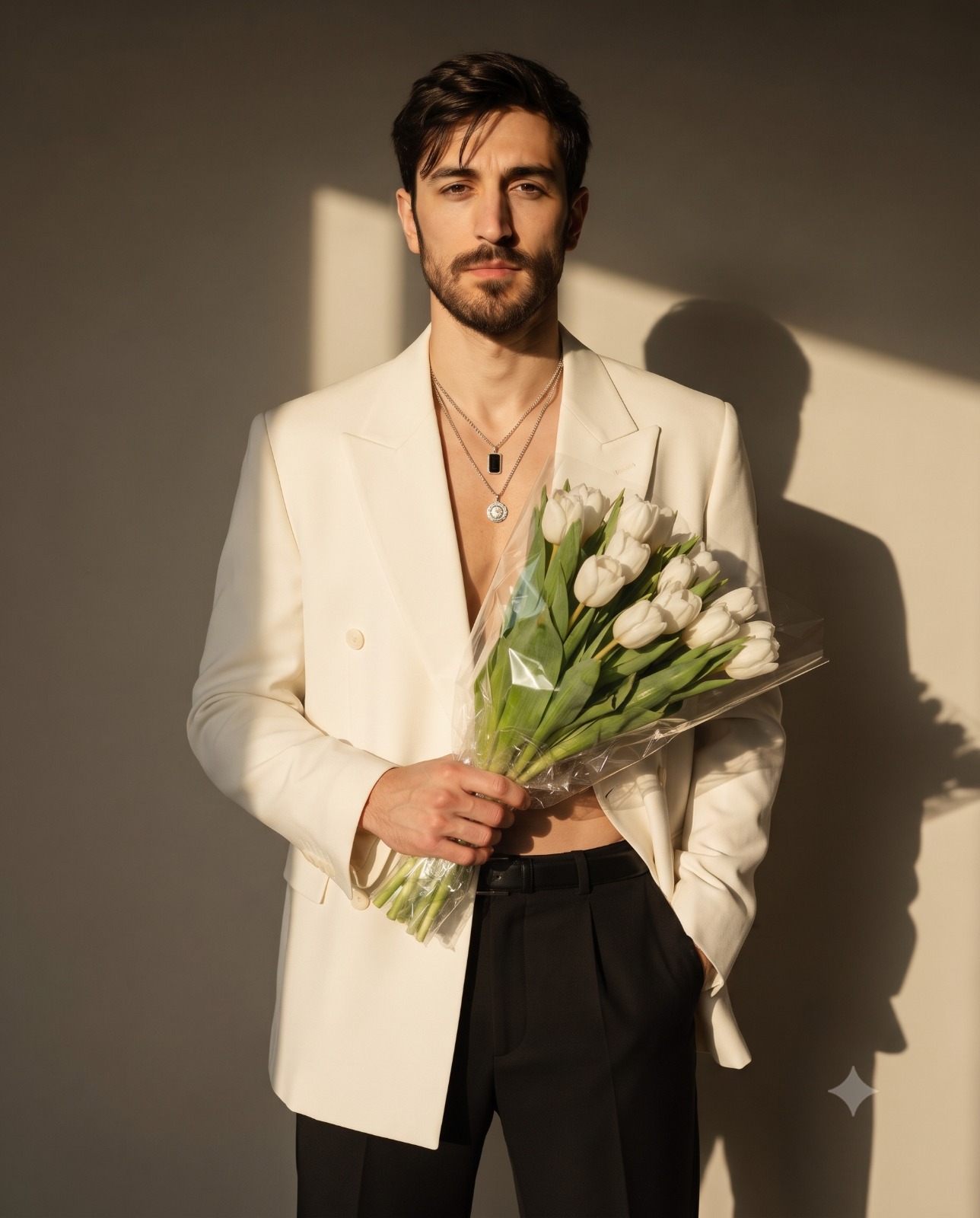 Romantic Men's Fashion Portrait with Flowers Portrait