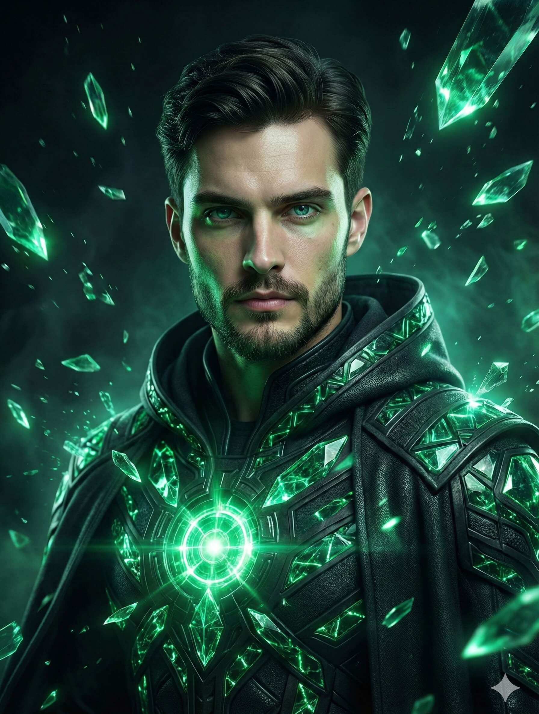 Mystical Green Crystal Heart Fantasy Portrait
