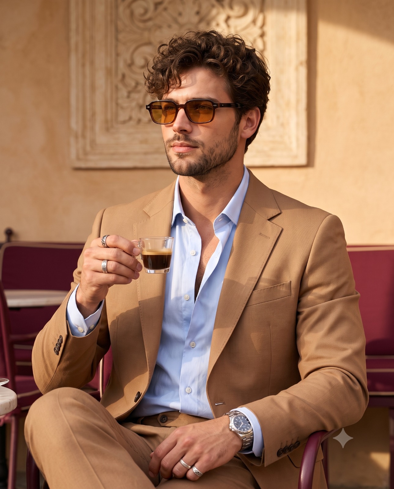 Modern Gentleman Enjoying Morning Espresso Portrait
