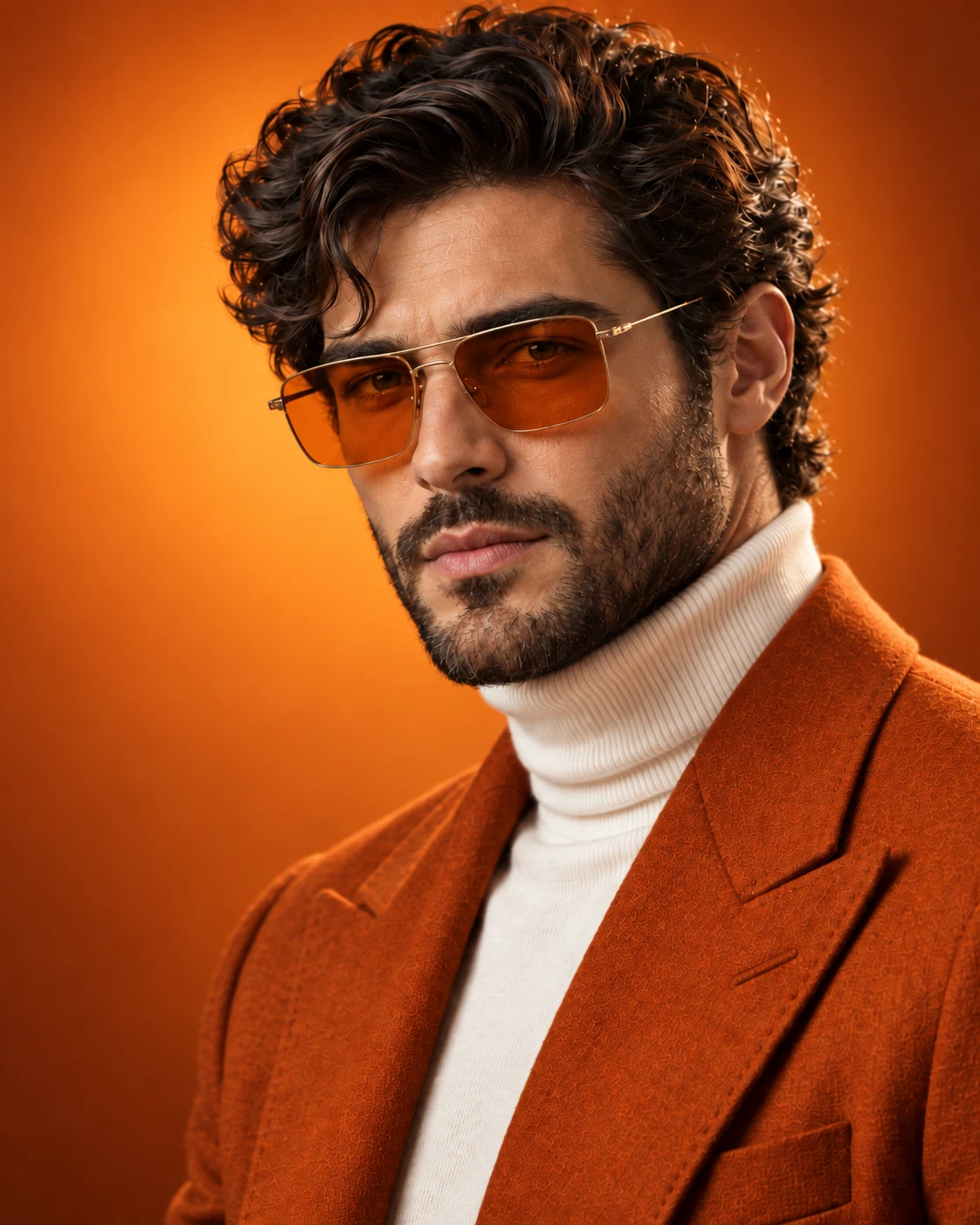 Burnt Orange Blazer Sunglasses Male Model Portrait