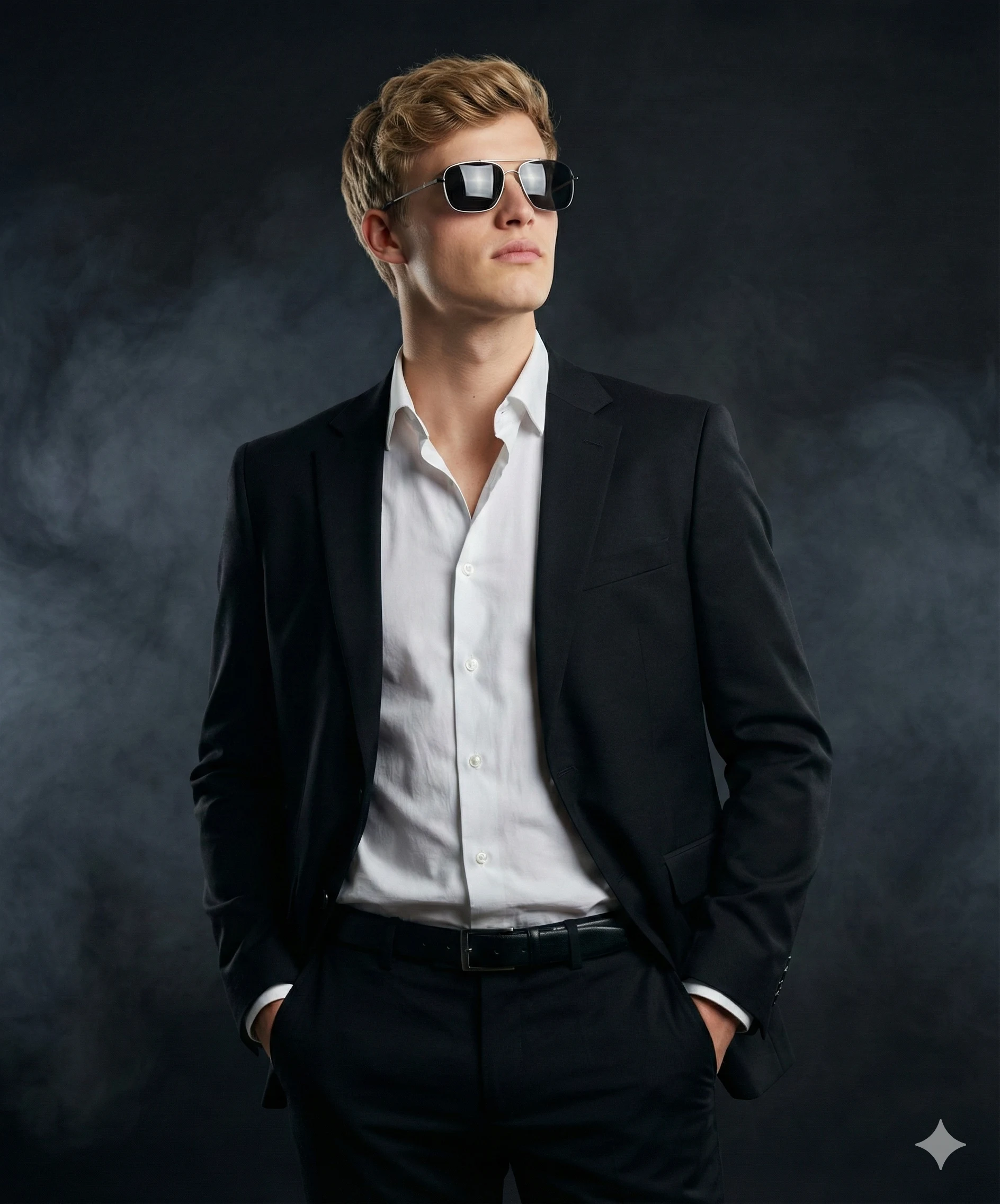 Obsidian Black Suit Smoke Sunglasses Men Portrait