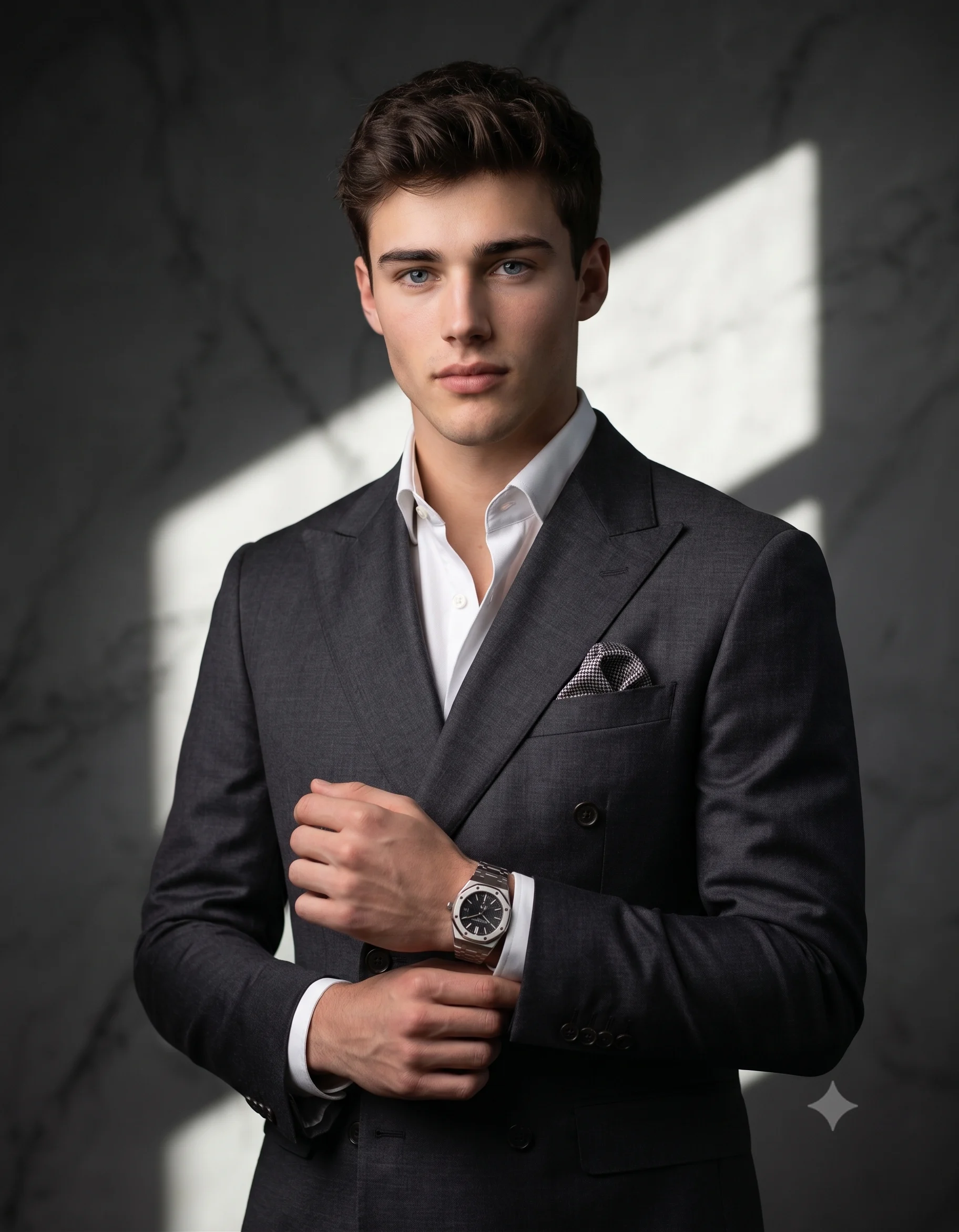 Luxury Men's Fashion Double-breasted Suit Portrait