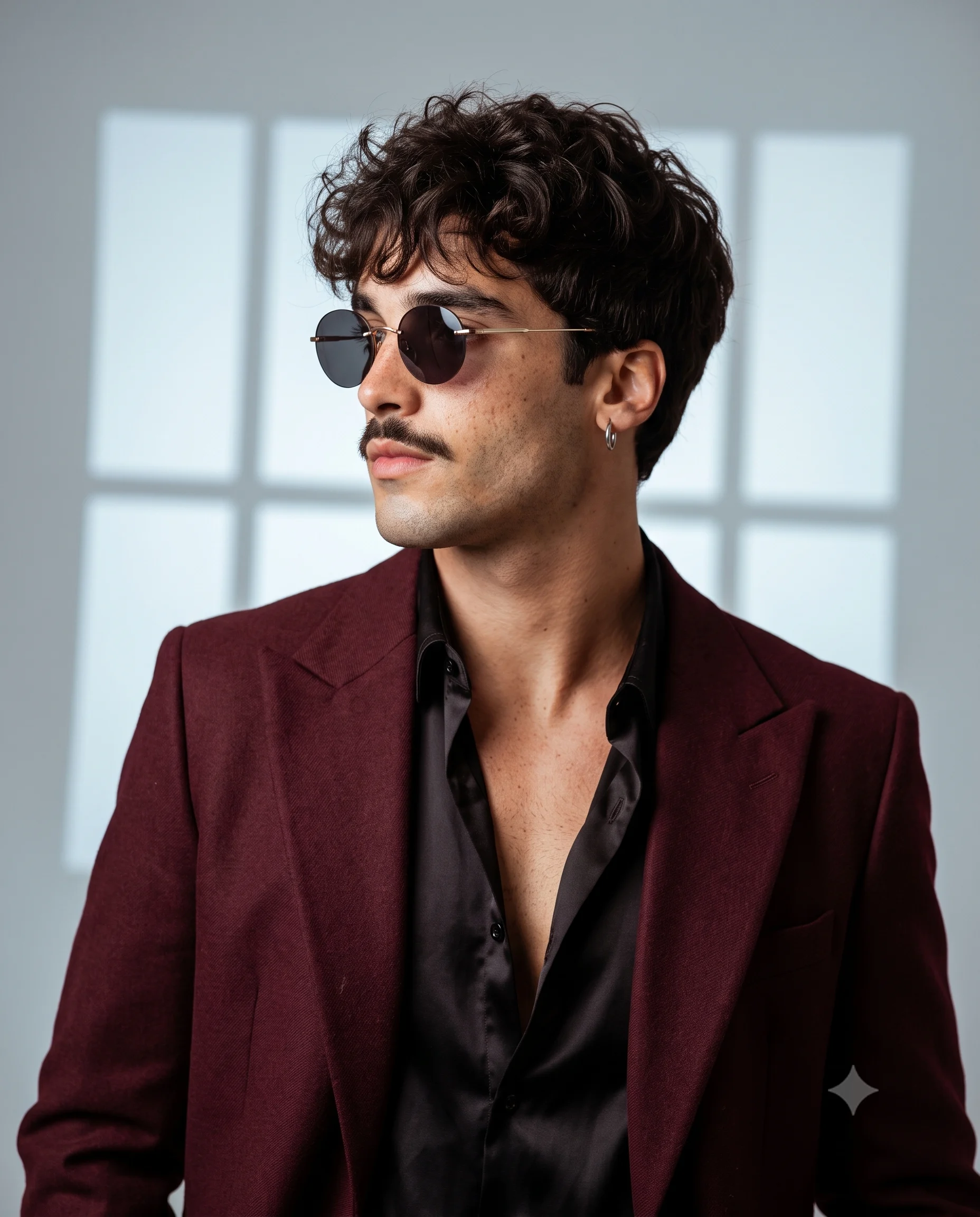 Maroon Suit Round Sunglasses Fashion Portrait
