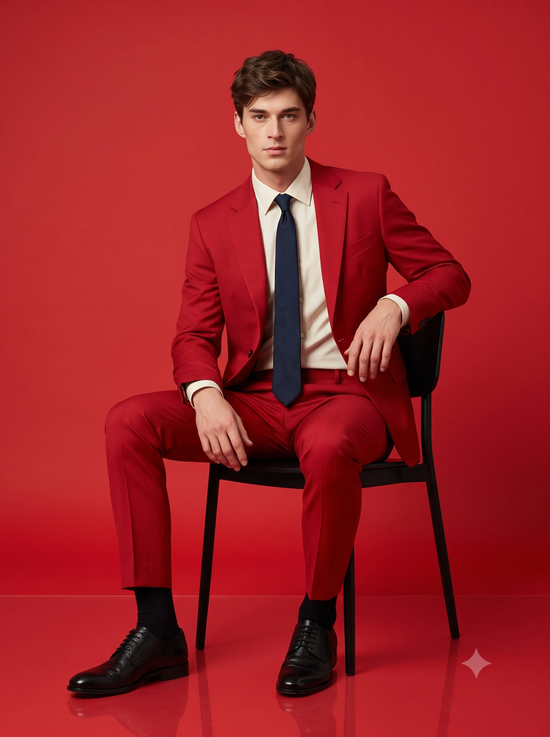 Man in Red Suit on Red Background Portrait