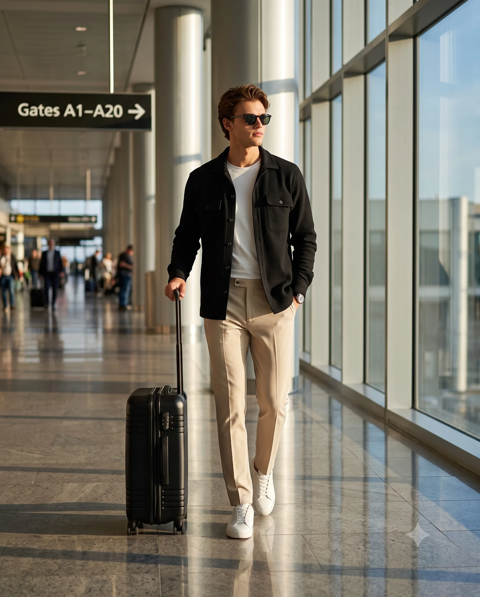 Man Walking with Luggage in Airport Terminal Portrait