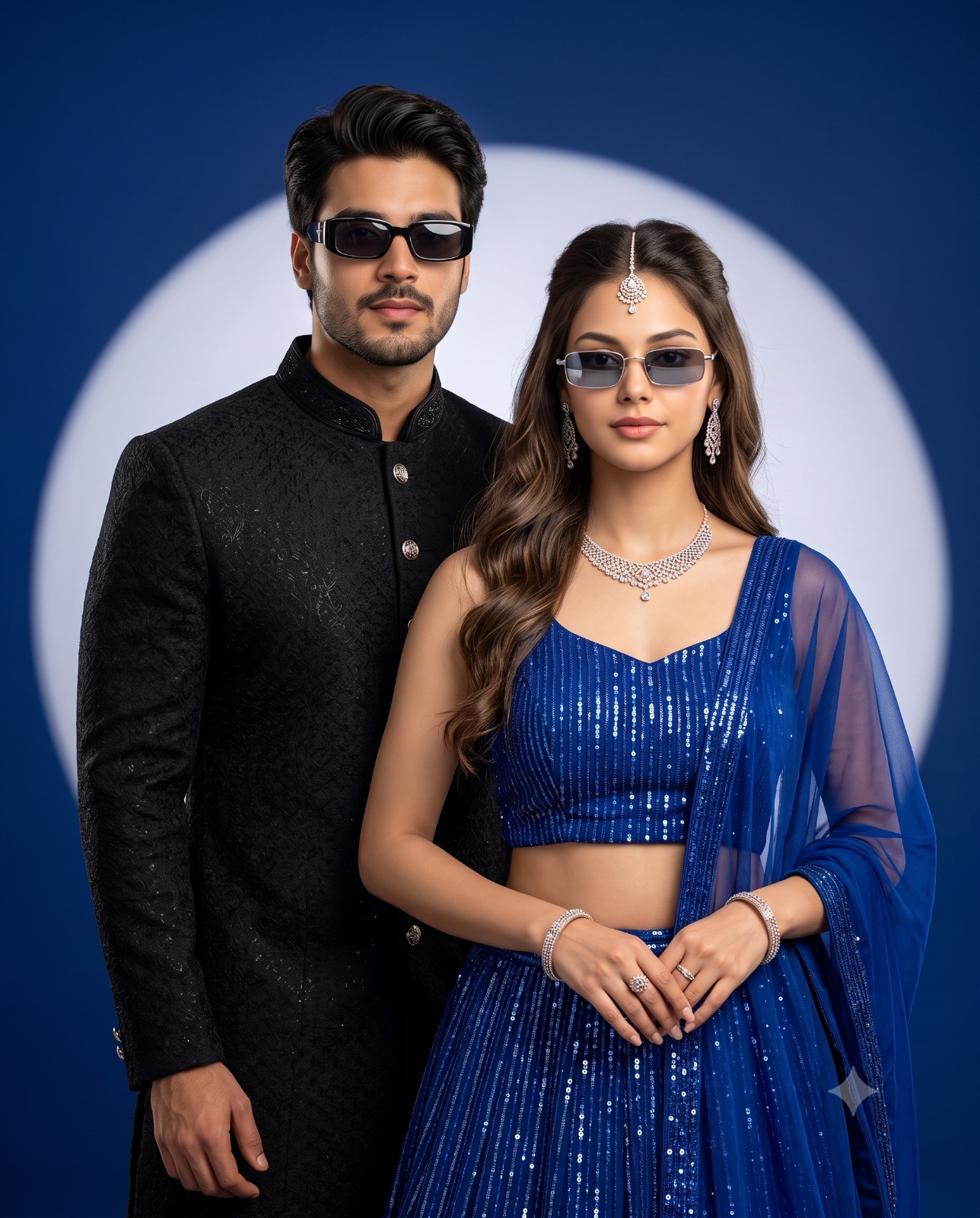 Modern Indian Ethnic Couple Editorial Studio Portrait