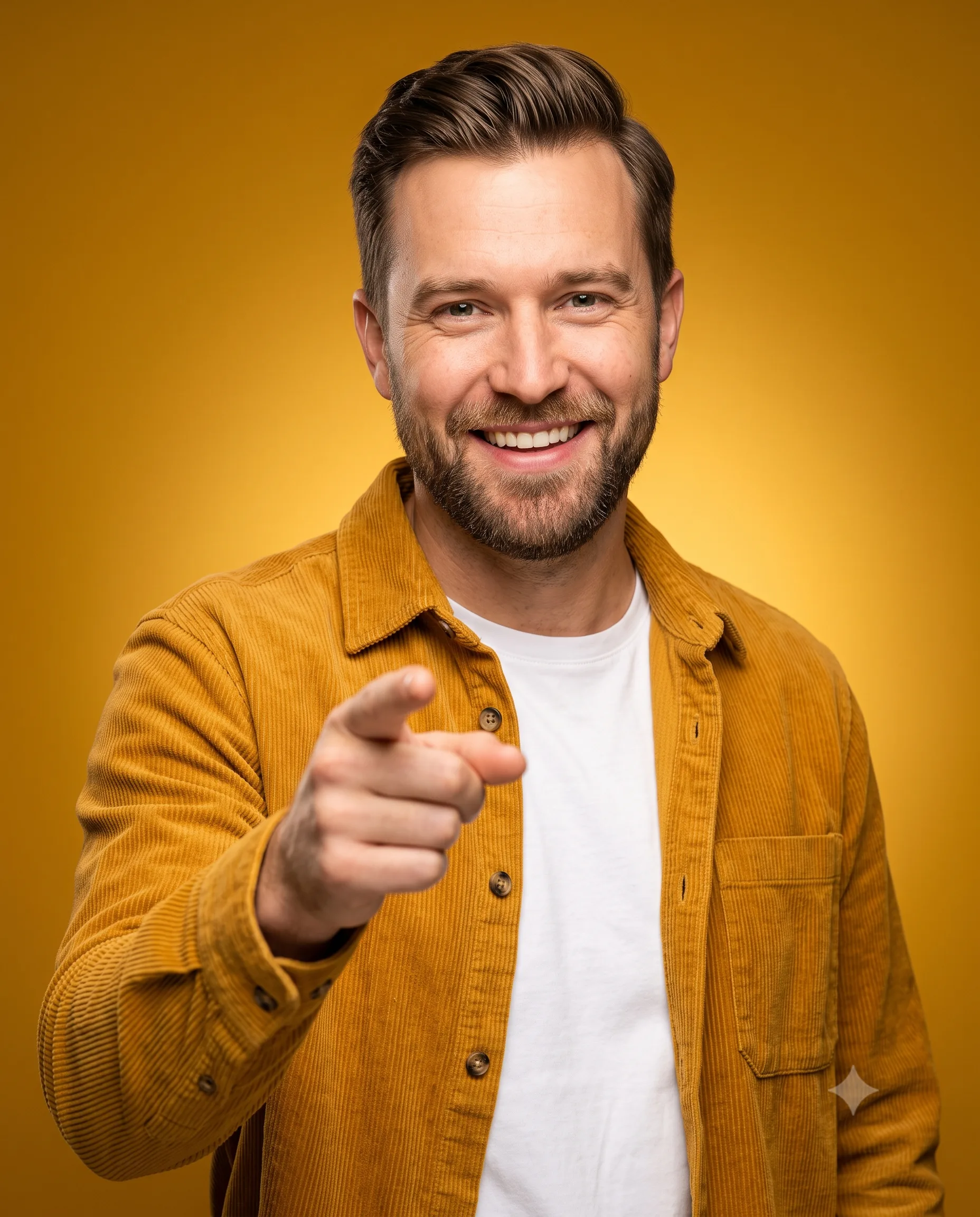 Yellow Background Pointing Man Branding Portrait