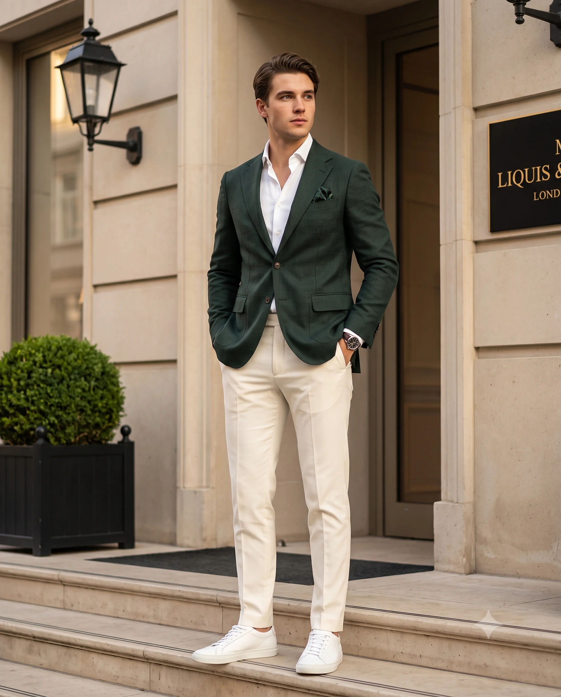 Men's Fashion - Green Blazer White Shirt Portrait