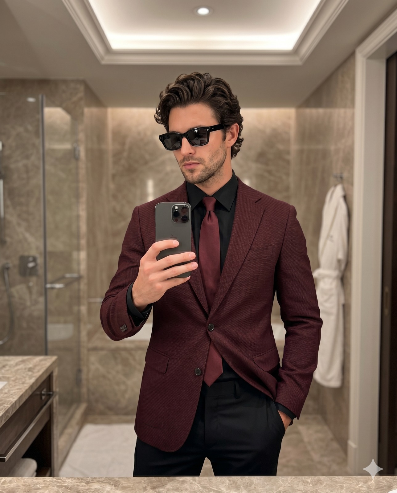 Mirror Selfie with Maroon Tie and Shades Portrait