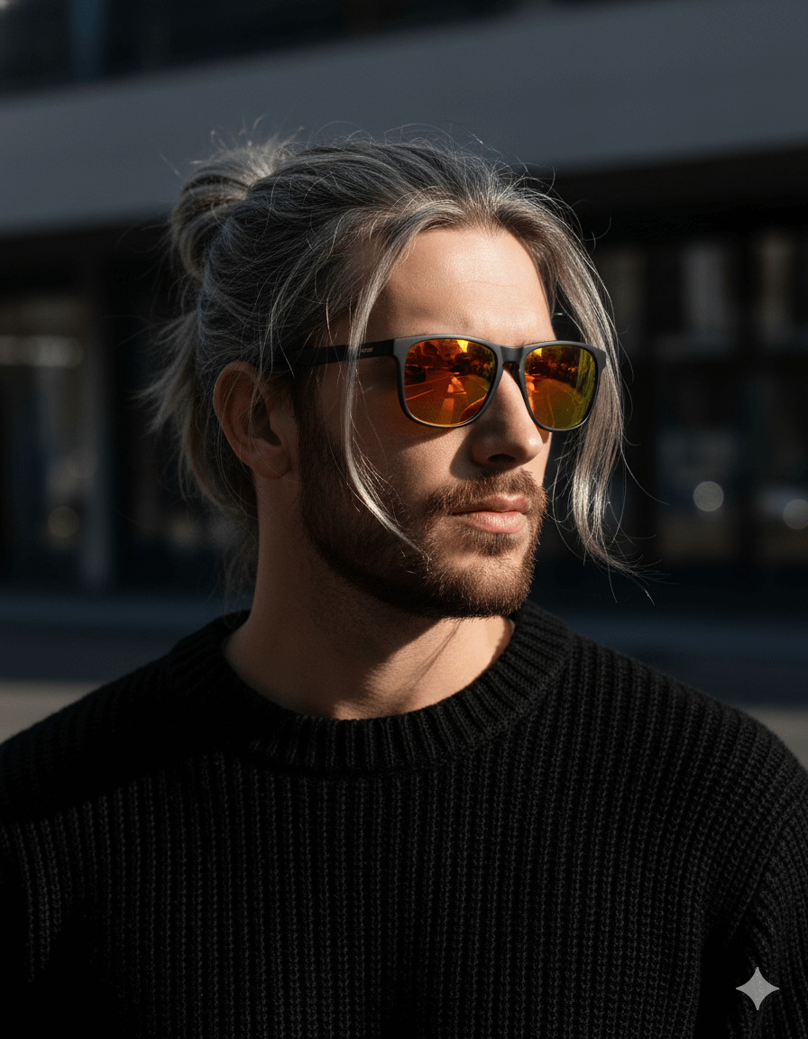 Trendy Man Bun Hairstyle Fashion Editorial Portrait