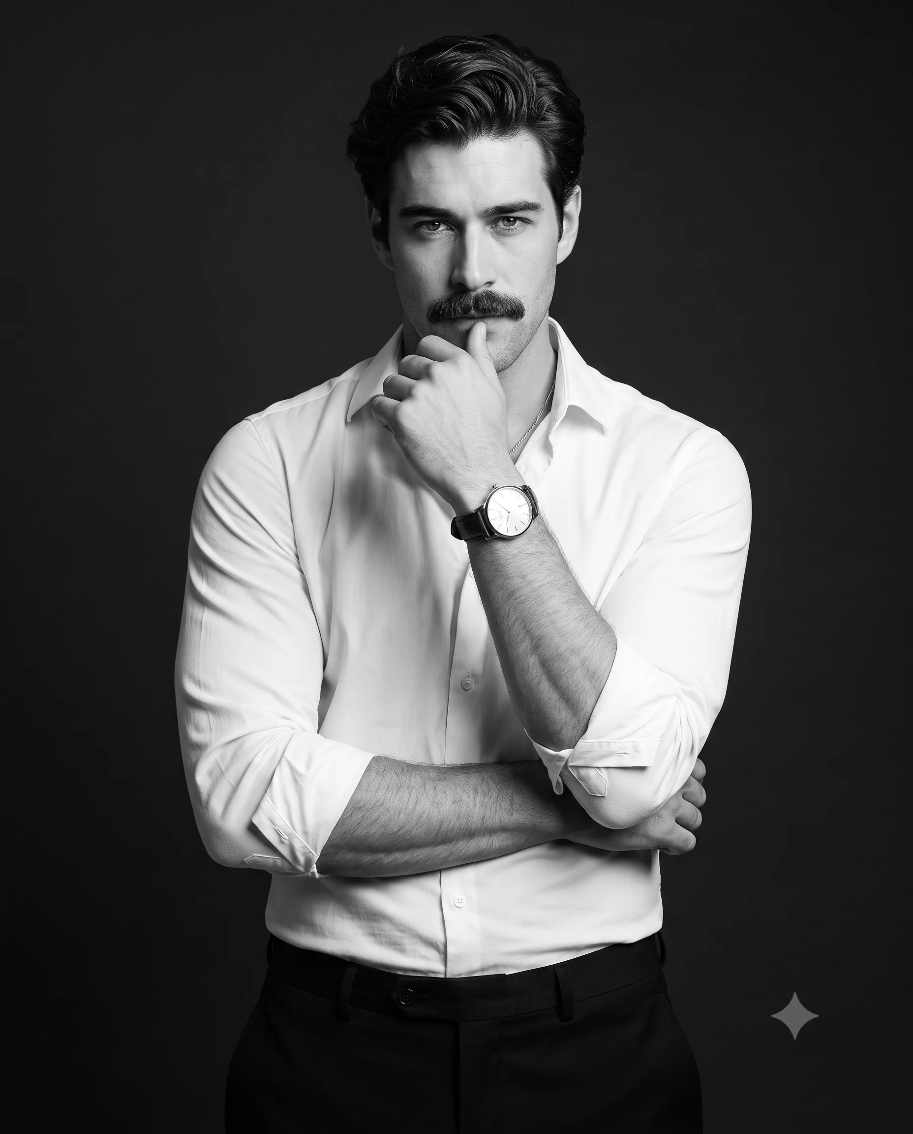 Monochrome Man in a Crisp White Shirt Portrait