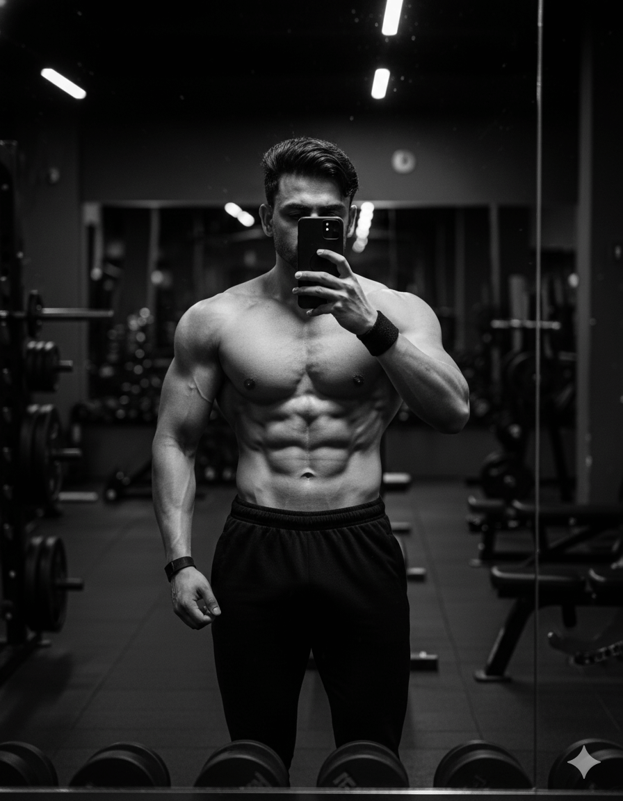 Muscular Man Takes Selfie Portrait