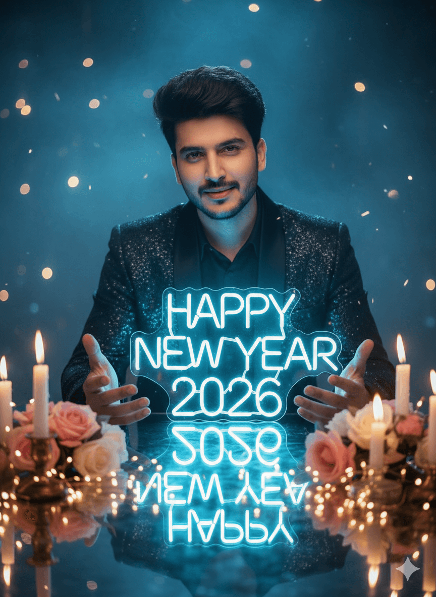 New Year Glowing Fireworks Celebration Portrait