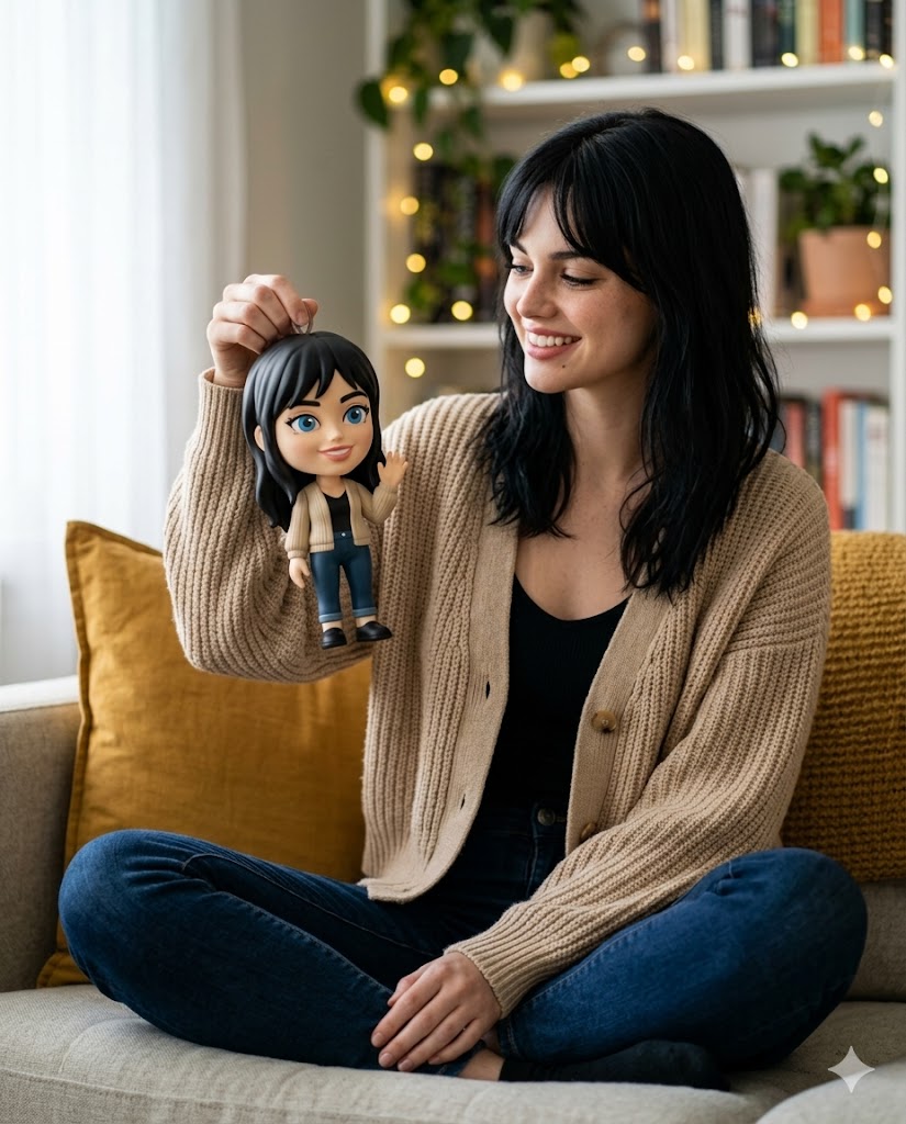 Smiling Brunette with Custom Doll Portrait