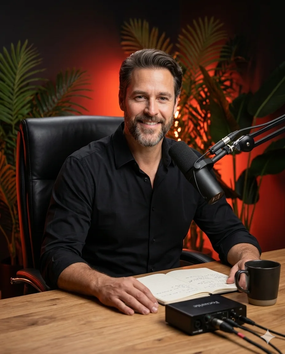 Modern Podcaster Broadcasting Portrait