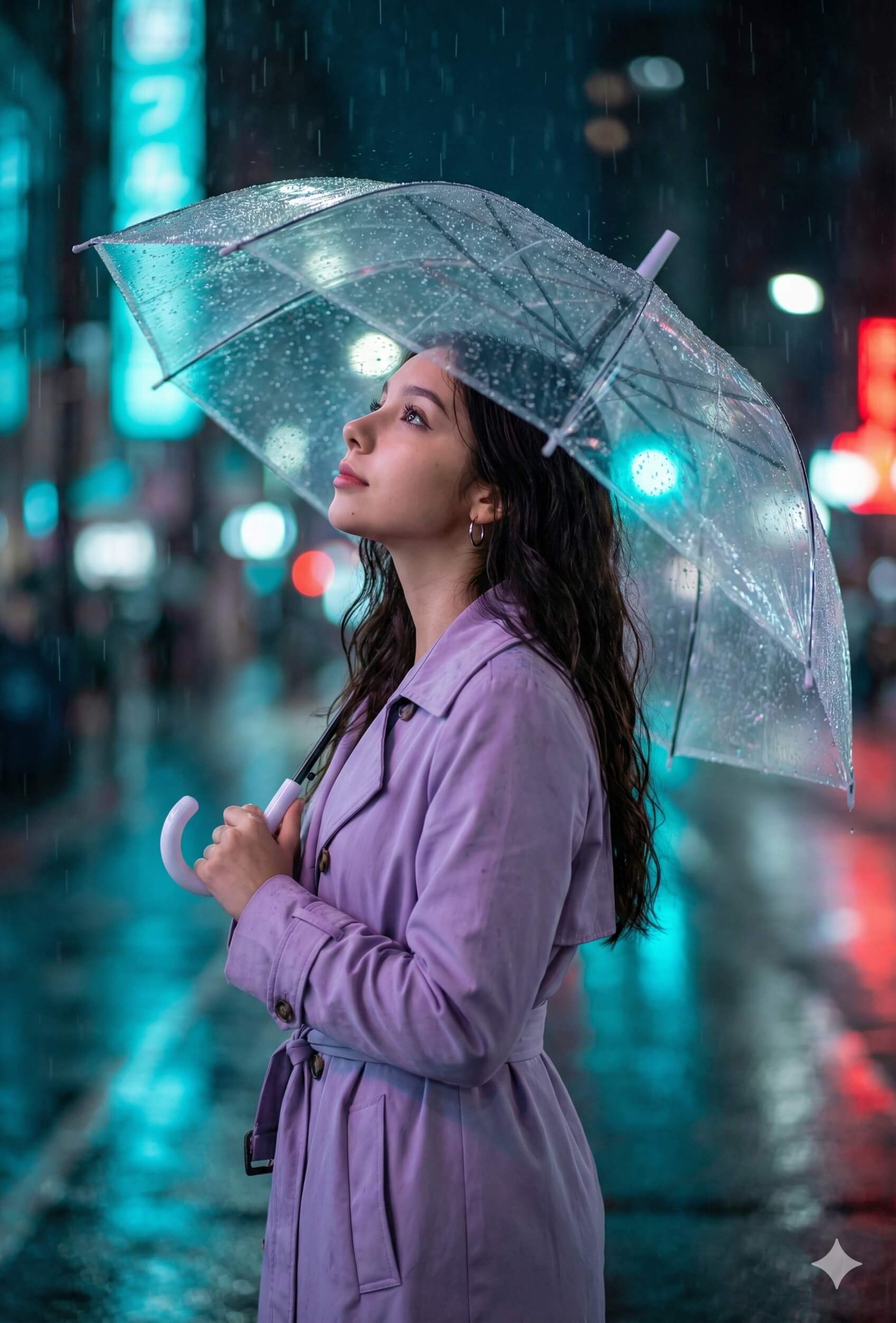 Purple Coat Moody City Light Night Portrait