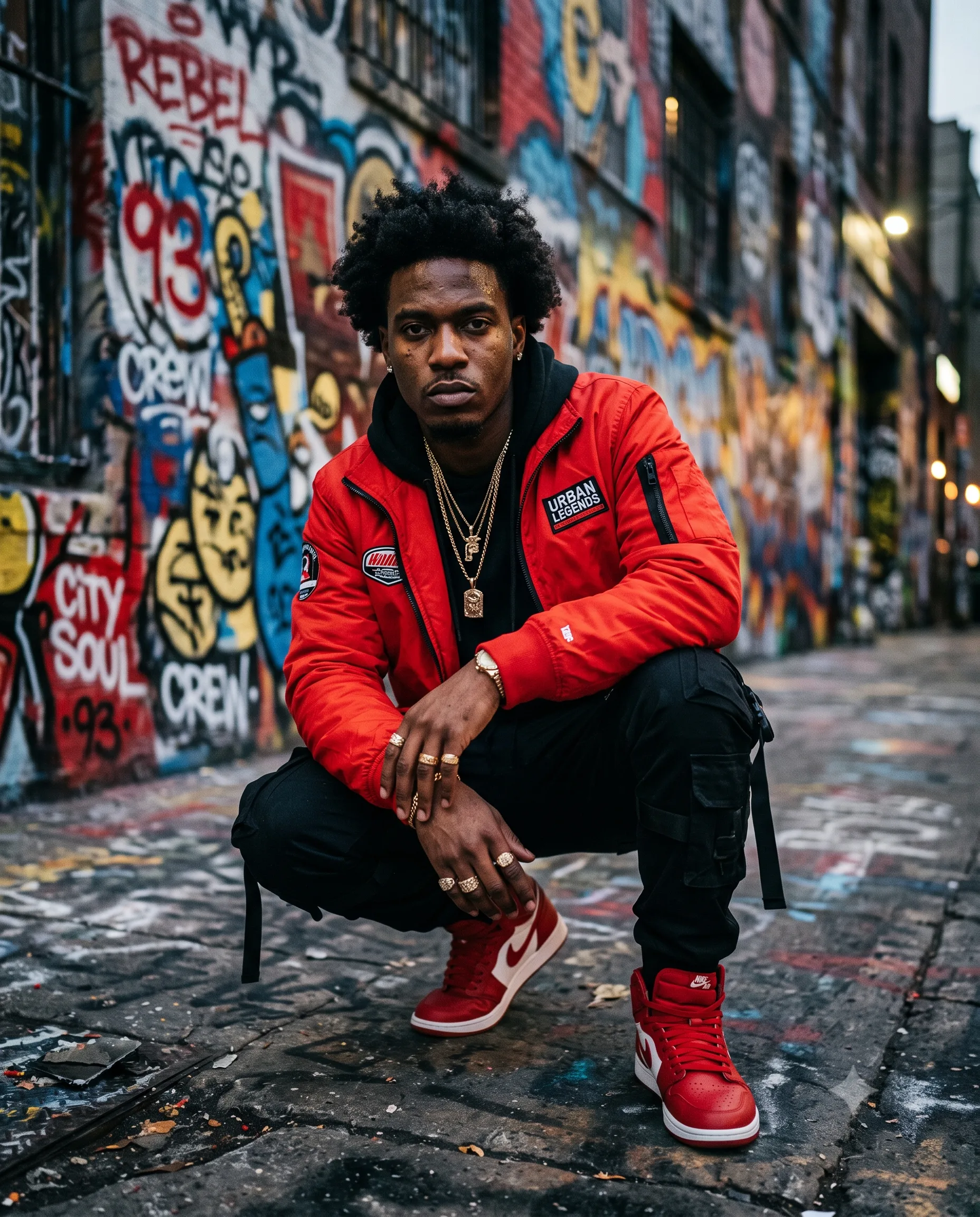 Red Jacket Streetwear Urban Outdoor Portrait