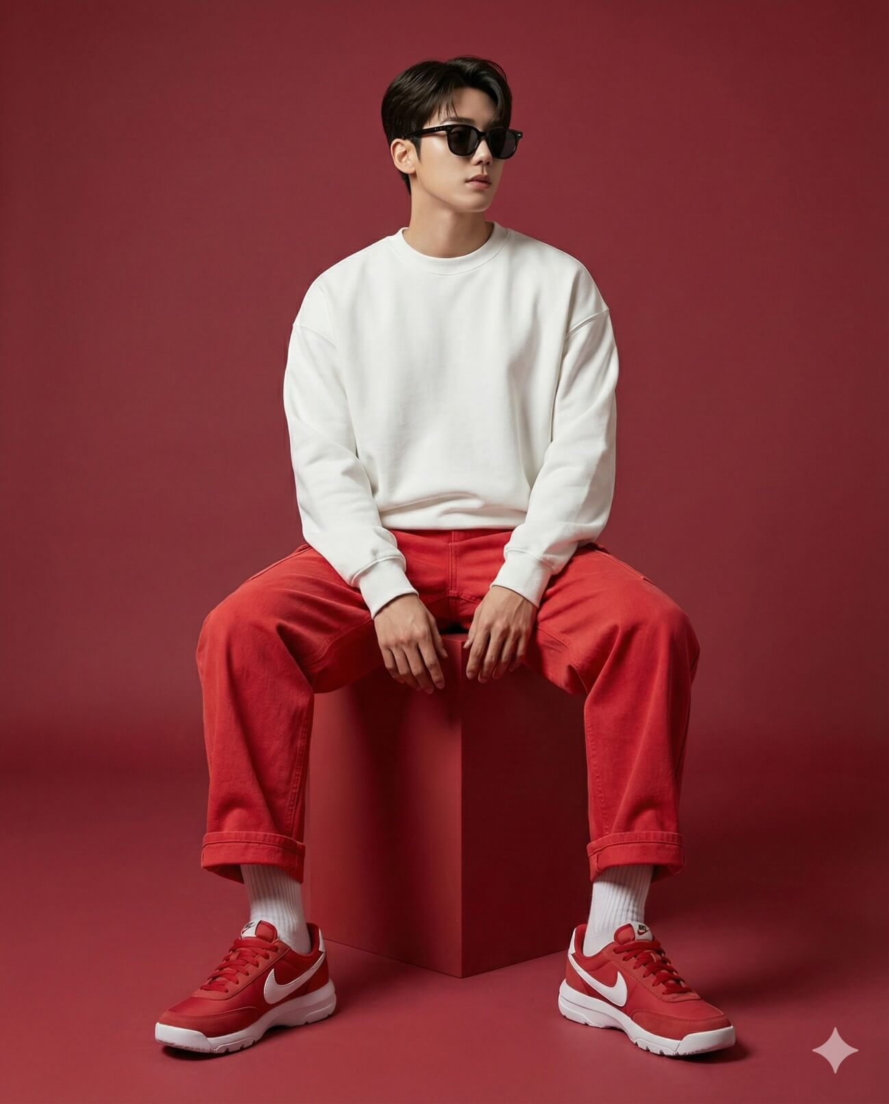 Bold Red Monochrome Men Studio Fashion Portrait
