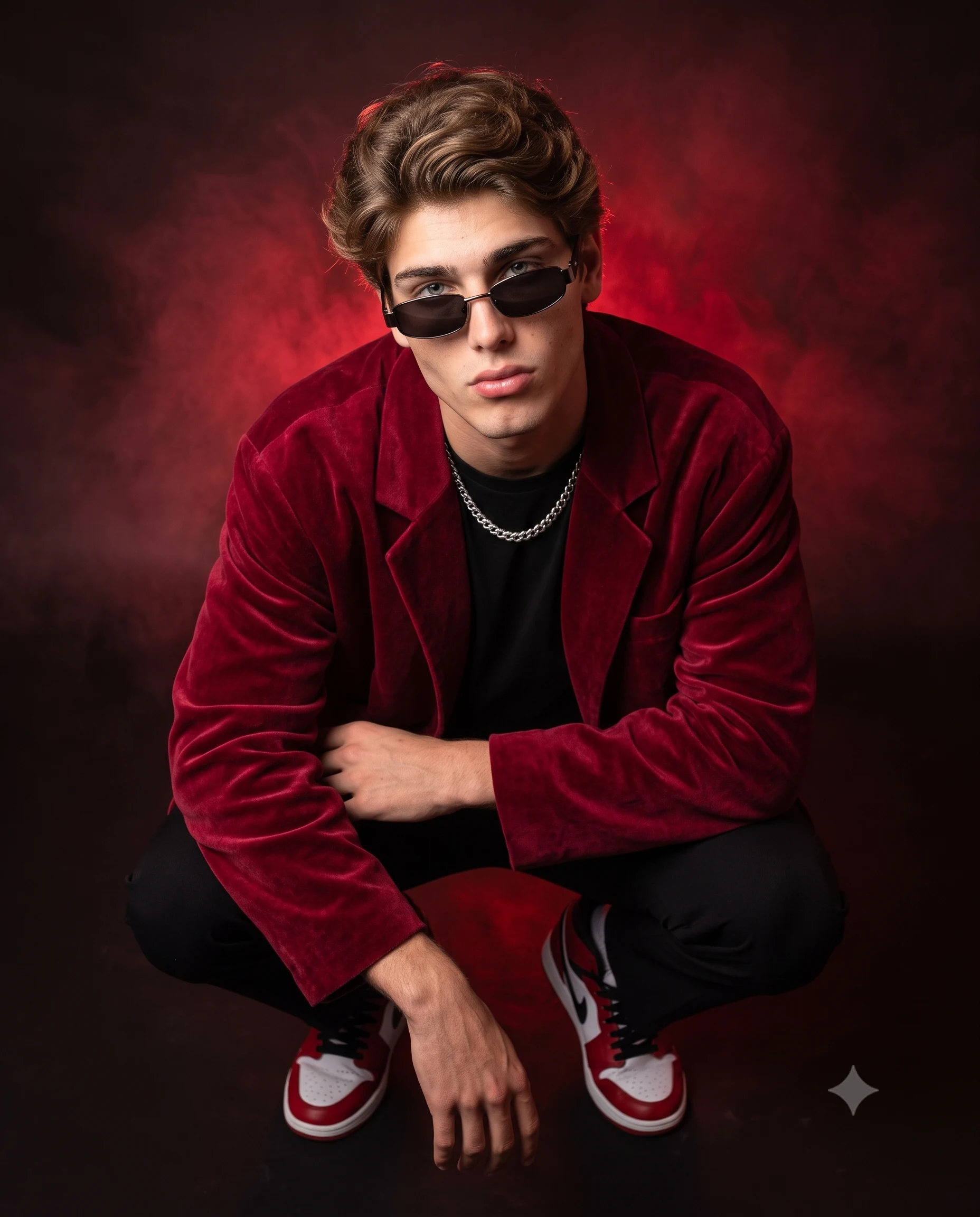Man in Red Velvet Coat Fashion Portrait