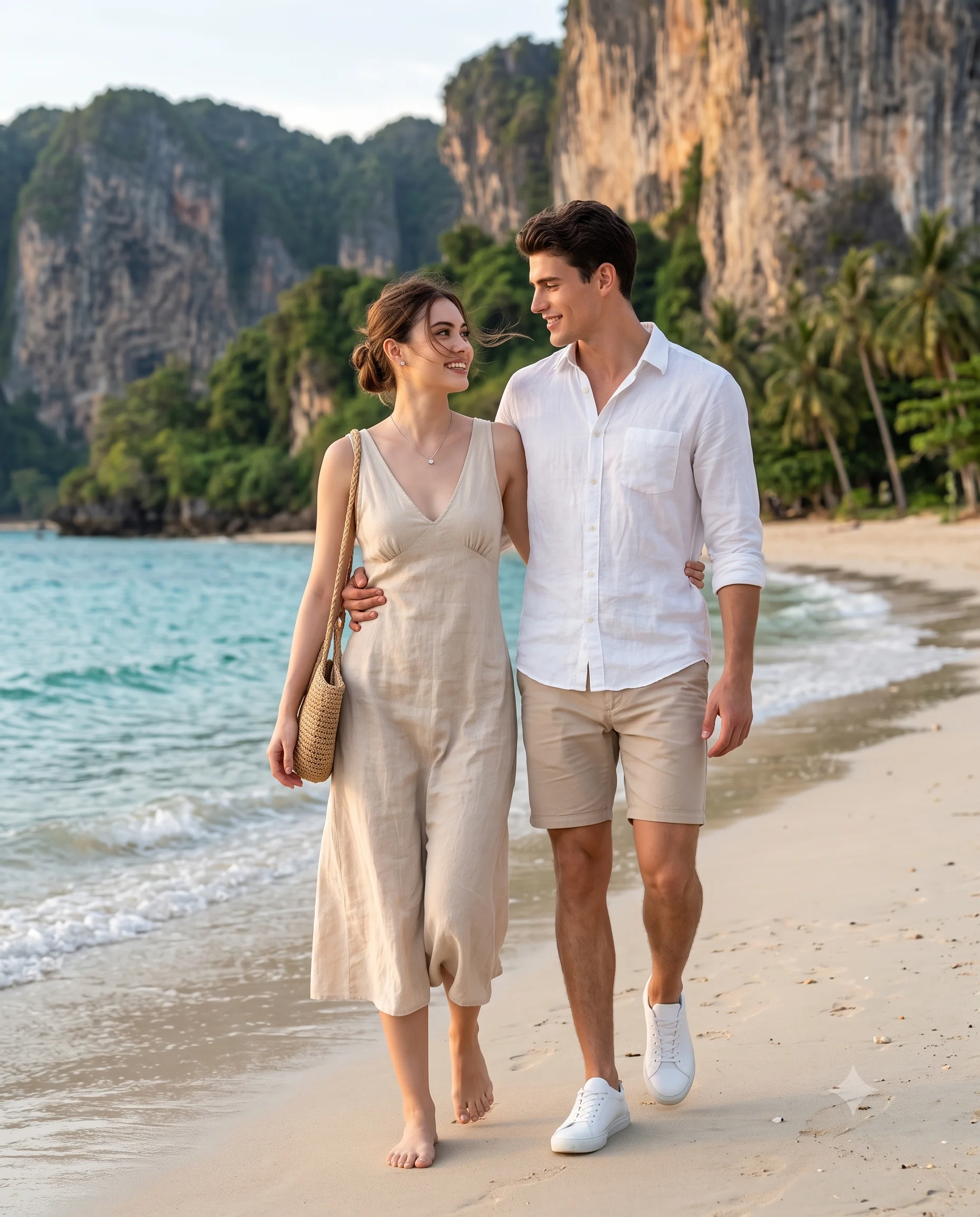 Tropical Beach Vacation Couple Walking Portrait