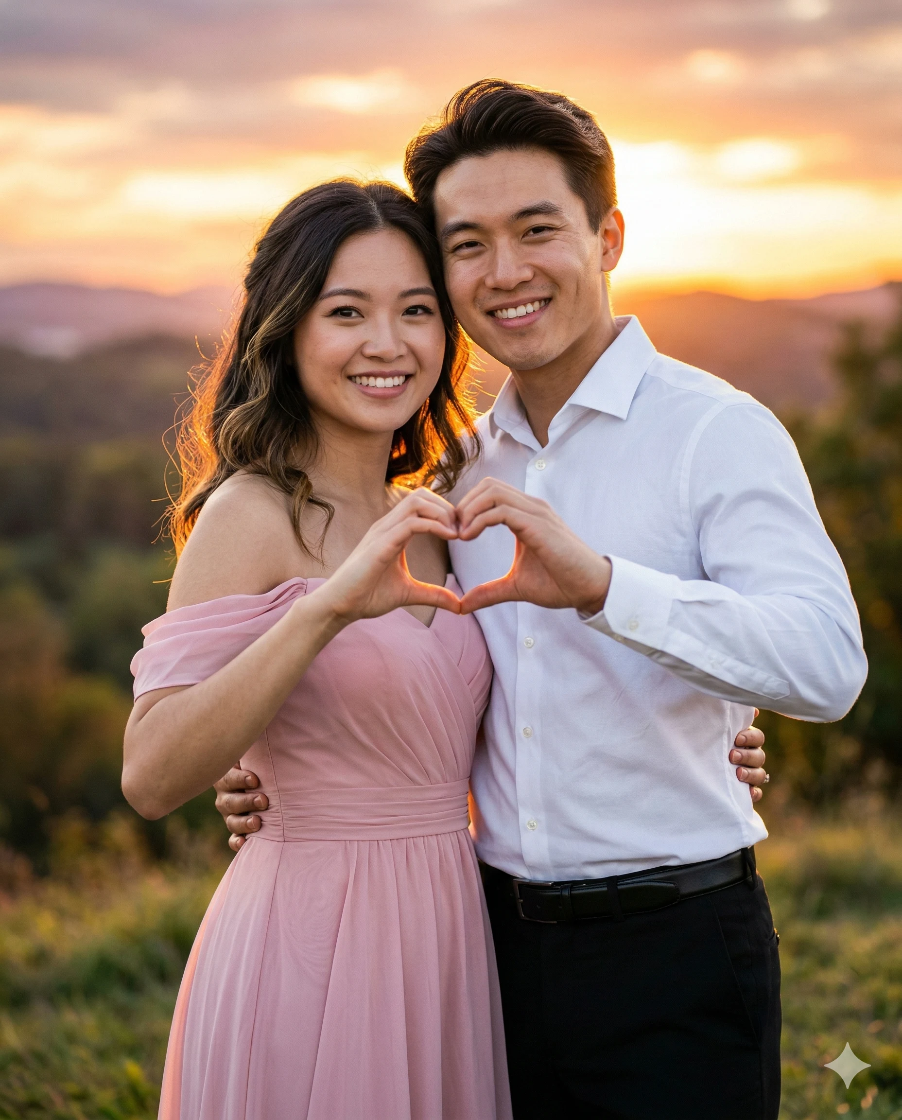 Sunset Golden Hour Couple Heart Hands Portrait