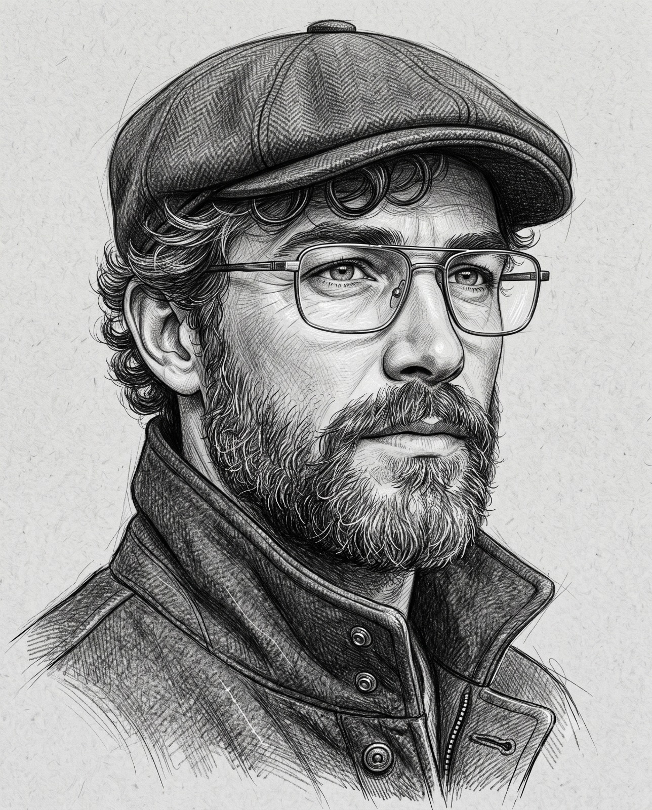 Detailed Pencil Sketch of Man in Flat Cap Portrait