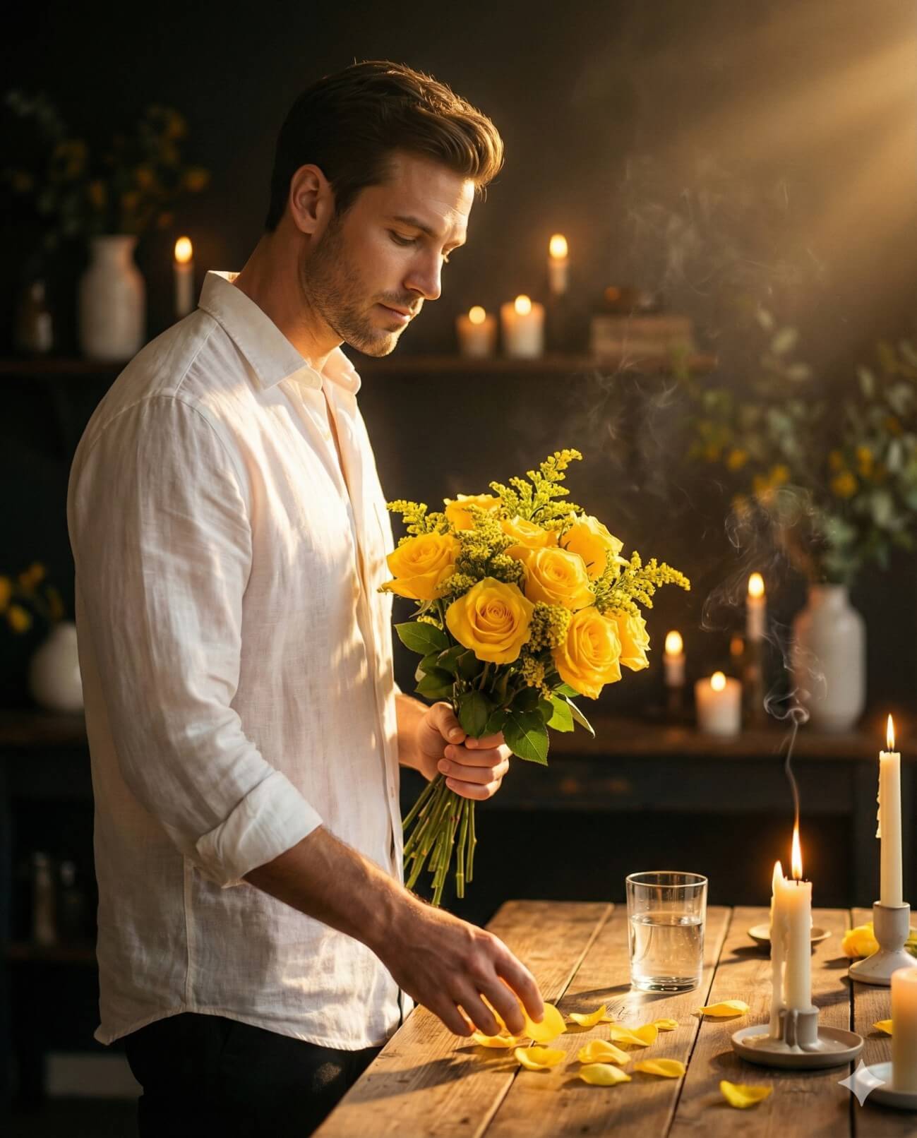 Dramatic Petal Shadows Aesthetic Couple Portrait