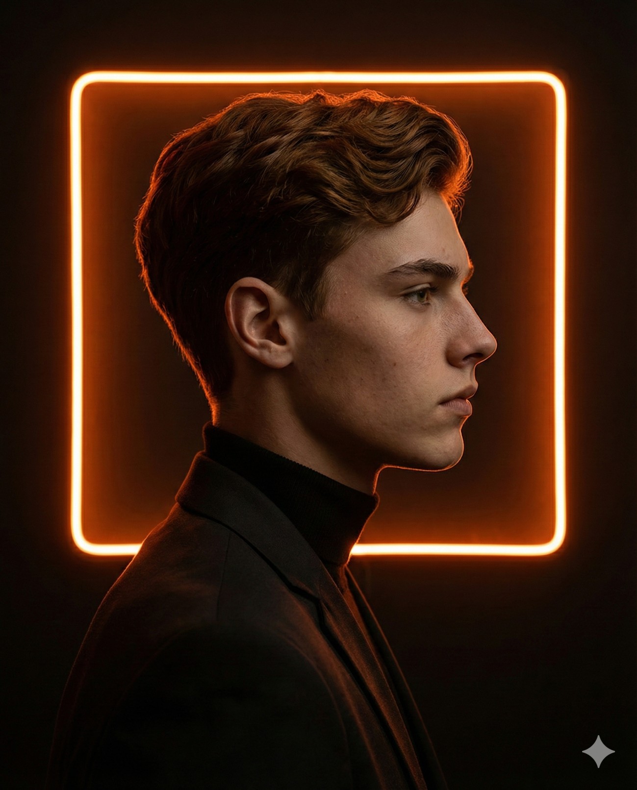 Amber Side Profile Glowing Square Frame Portrait