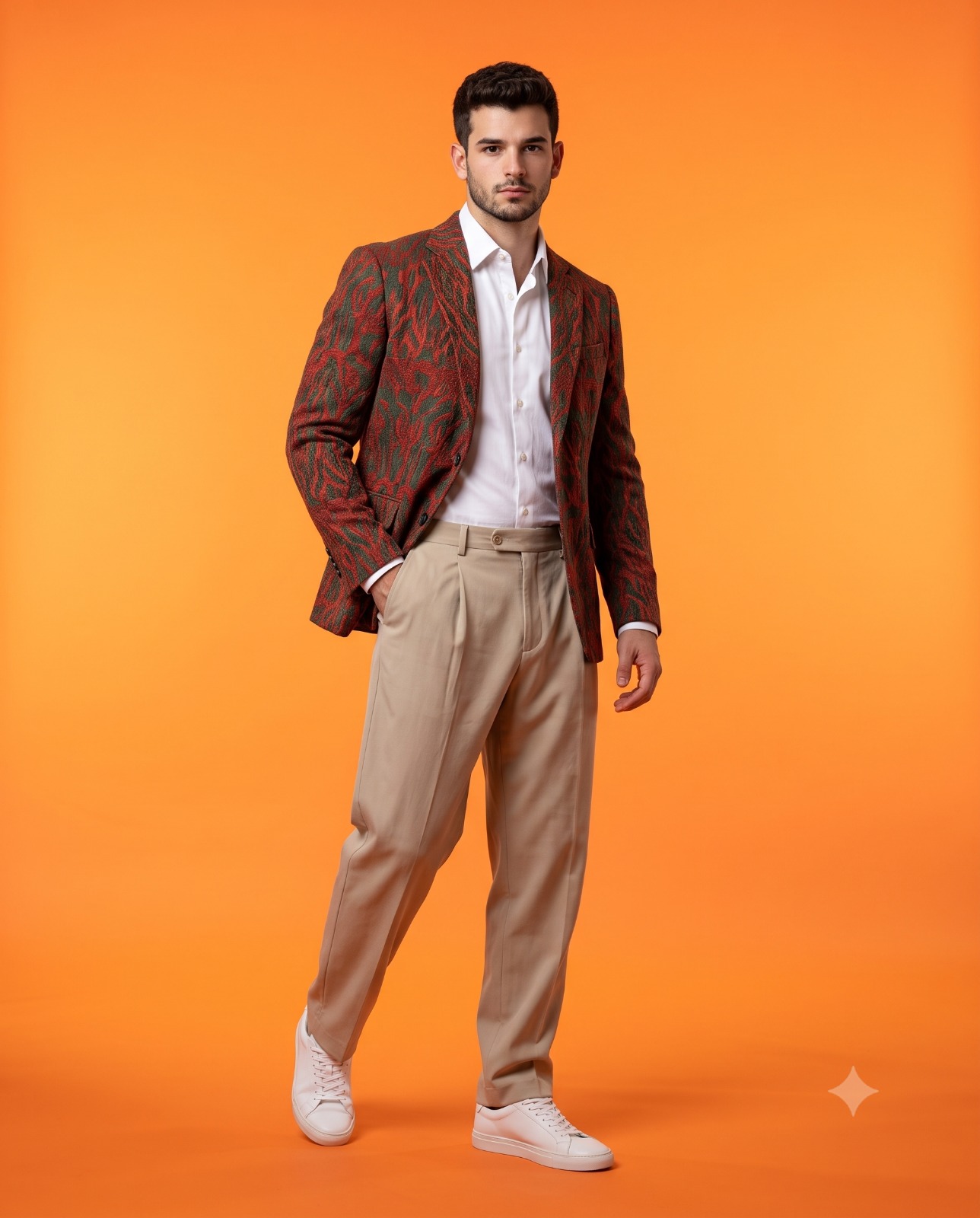 Modern Menswear on Vibrant Orange Portrait